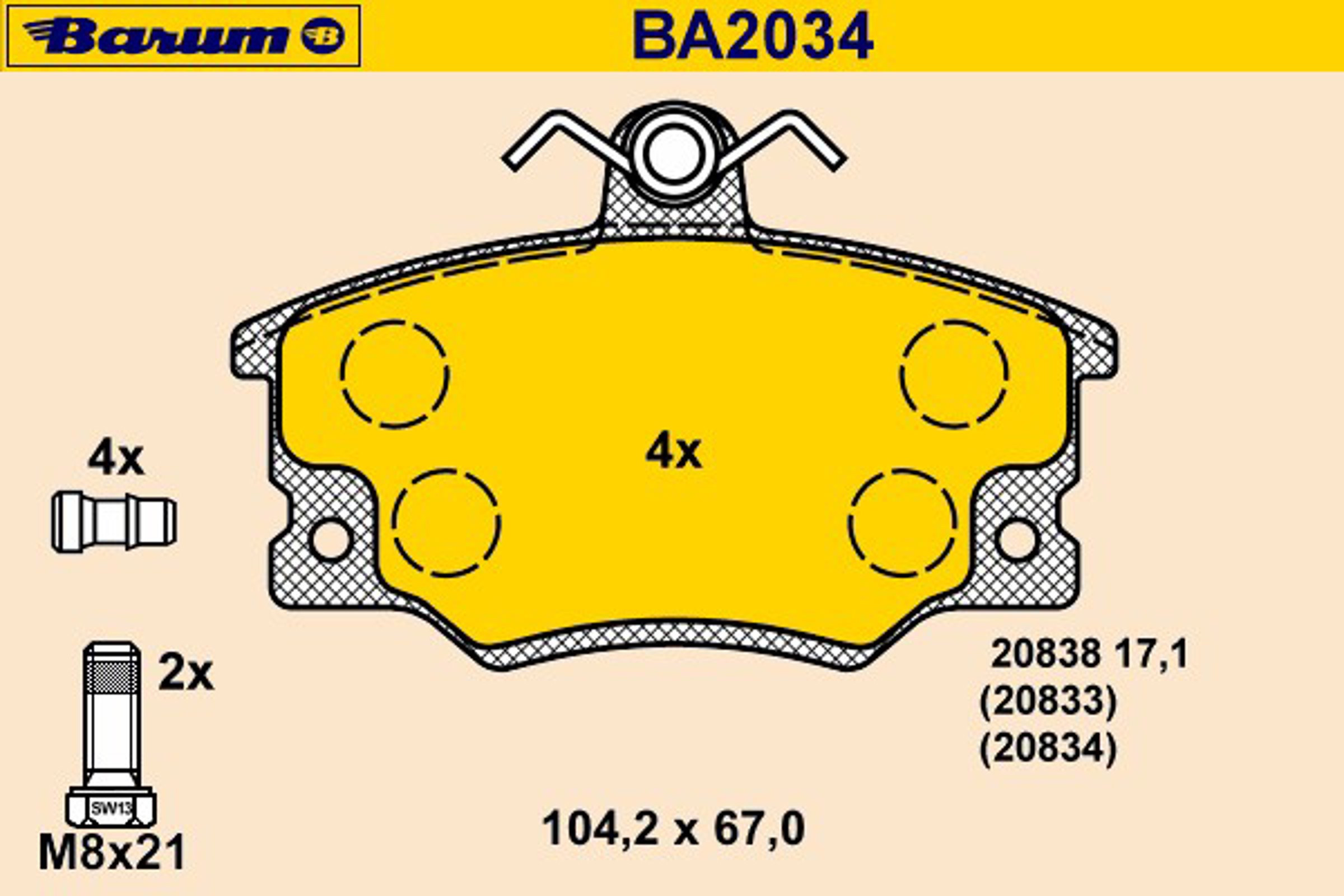 Комплект тормозных колодок дисковый тормоз BARUM BA2034