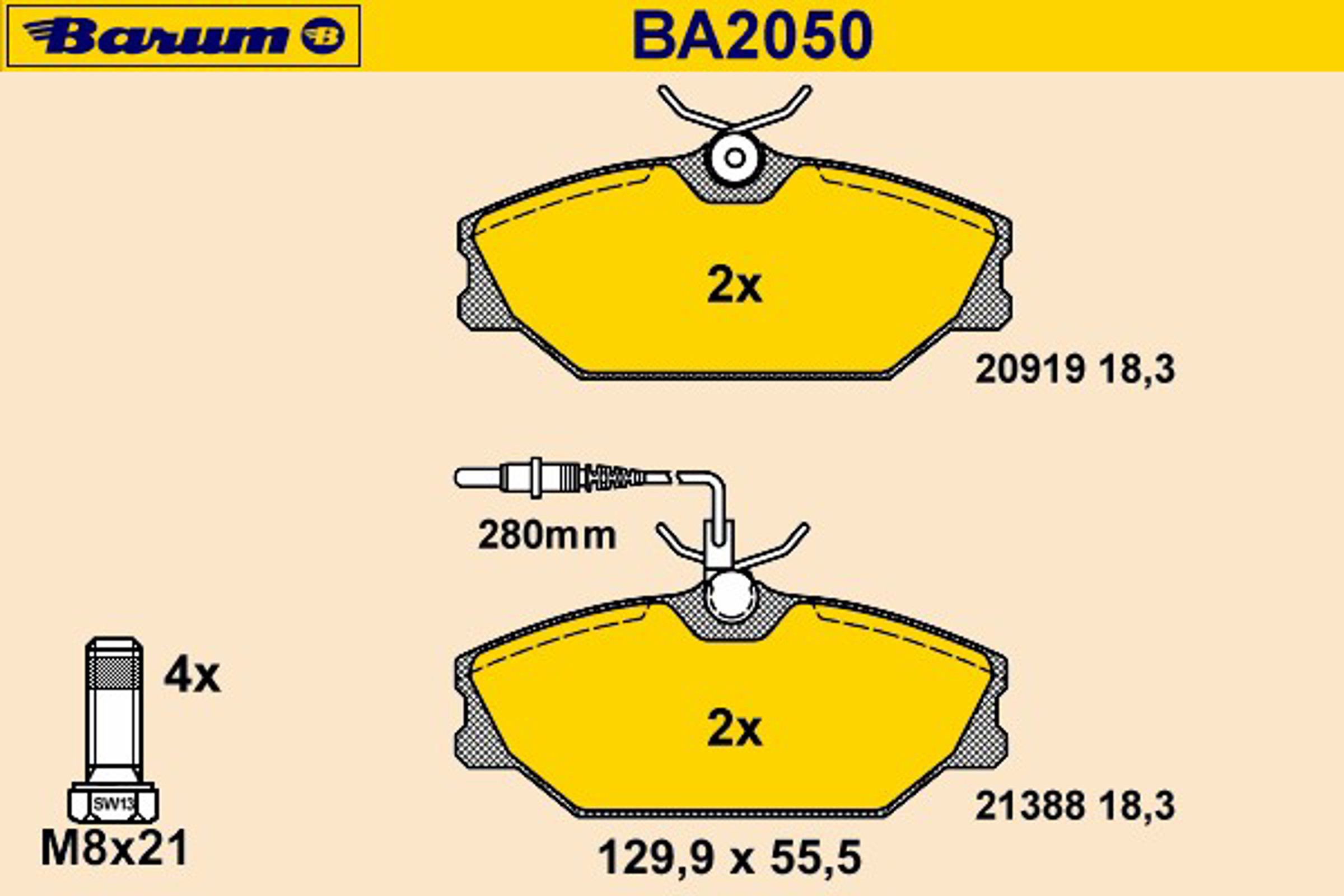 Колодки тормозные дисковые BARUM BA2050