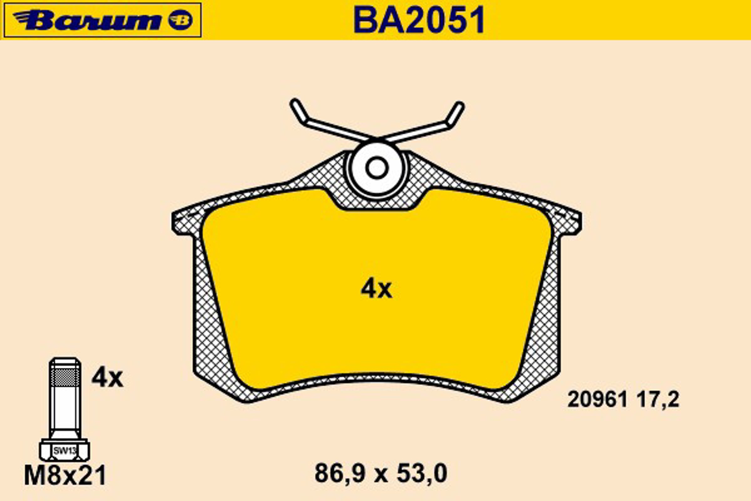 BA2051 BARUM Комплект тормозных колодок, дисковый тормоз