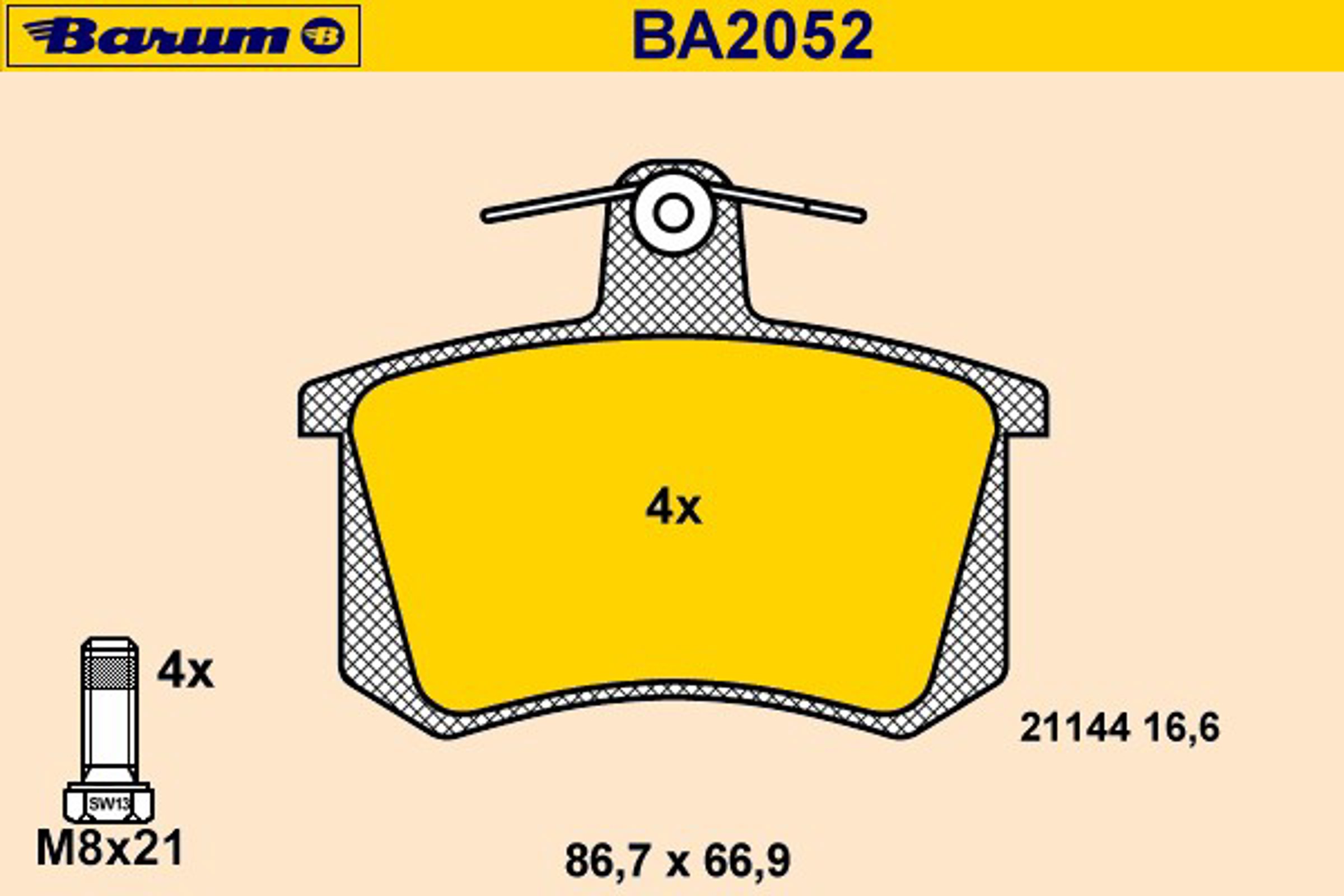 Комплект тормозных колодок дисковый тормоз BARUM BA2052