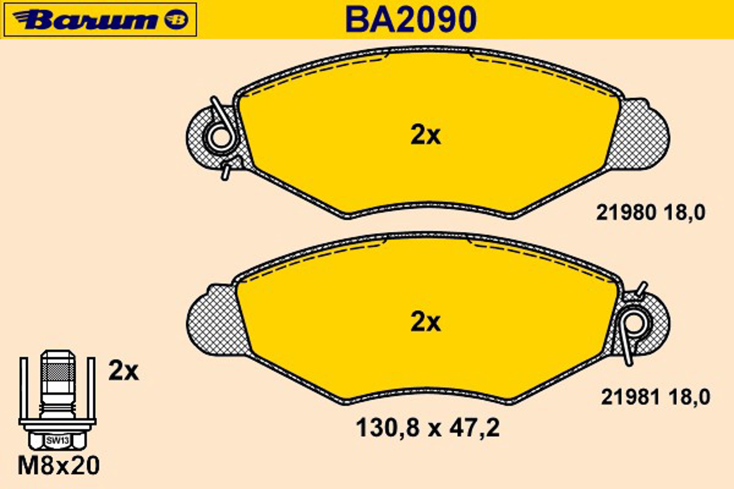 Комплект тормозных колодок дисковый тормоз BARUM BA2090