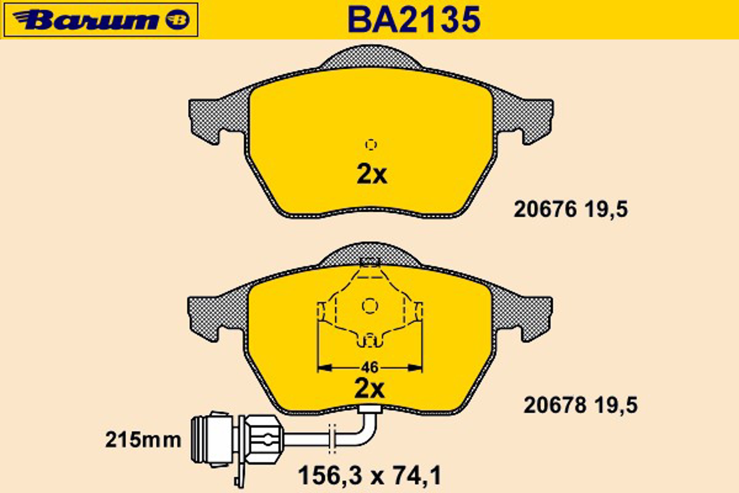 Комплект тормозных колодок дисковый тормоз BARUM BA2135
