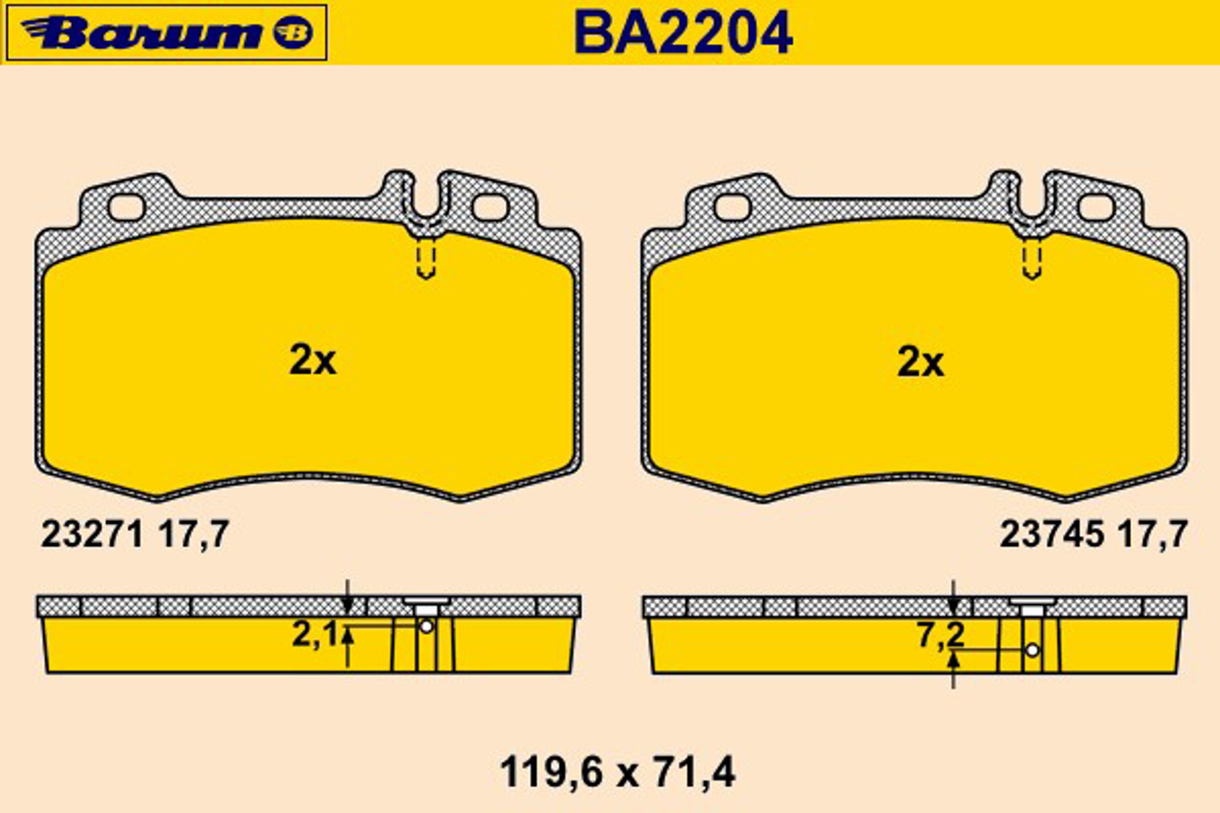 Колодки тормозные дисковые комплект BARUM BA2204