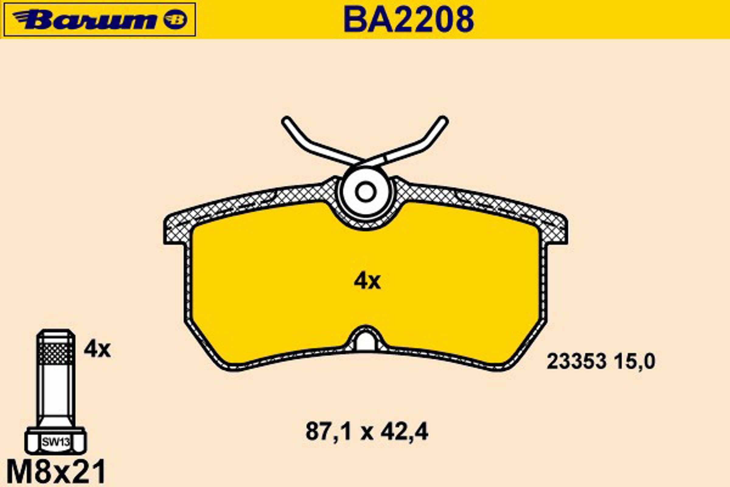 BA2208 BARUM Колодки тормозные дисковые