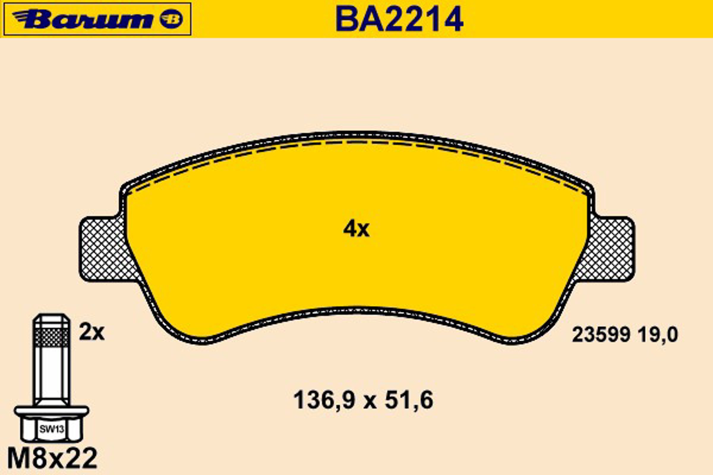 Комплект тормозных колодок дисковый тормоз BARUM BA2214