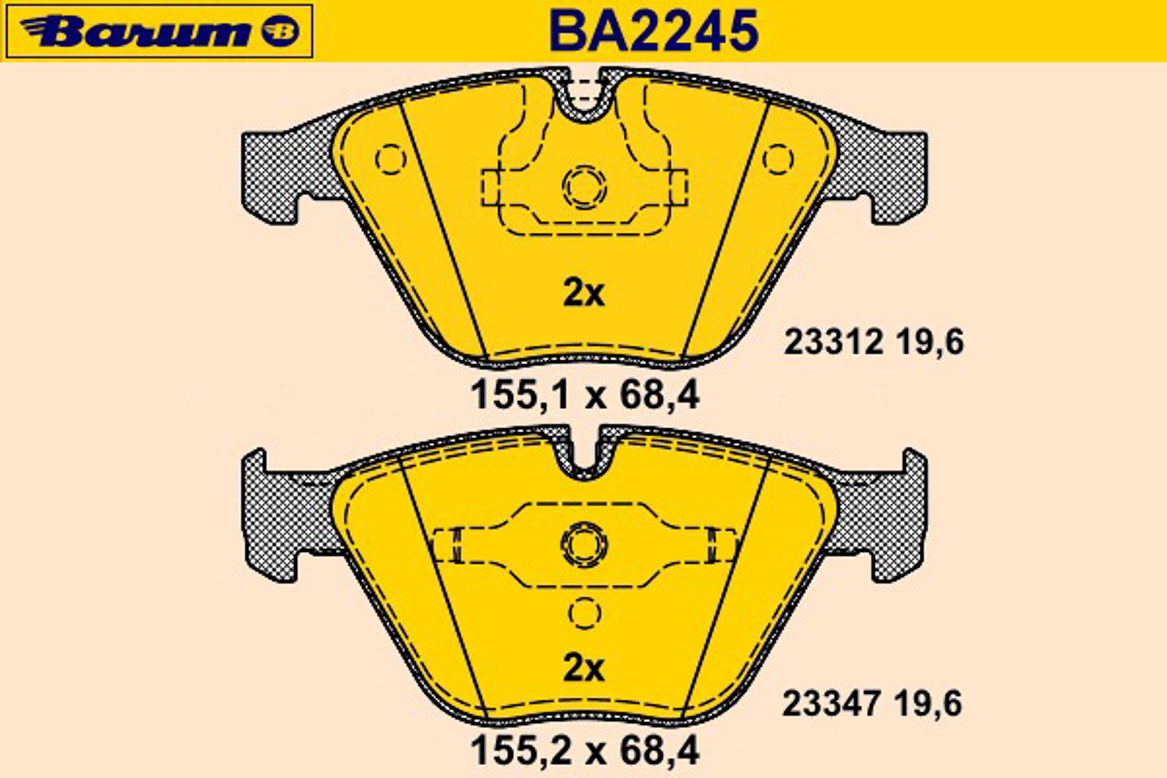 Комплект тормозных колодок дисковый тормоз BARUM BA2245
