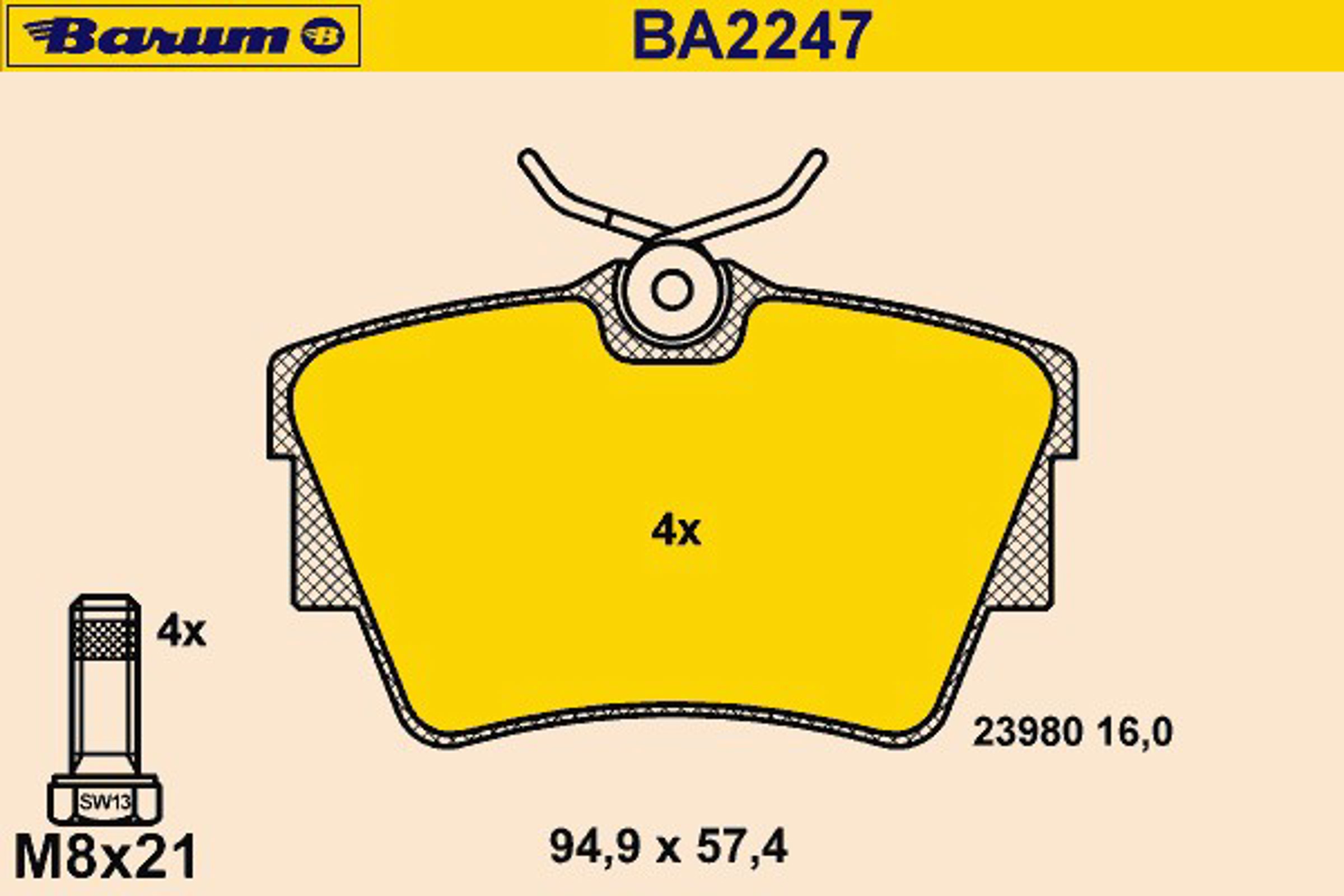 Комплект тормозных колодок дисковый тормоз BARUM BA2247