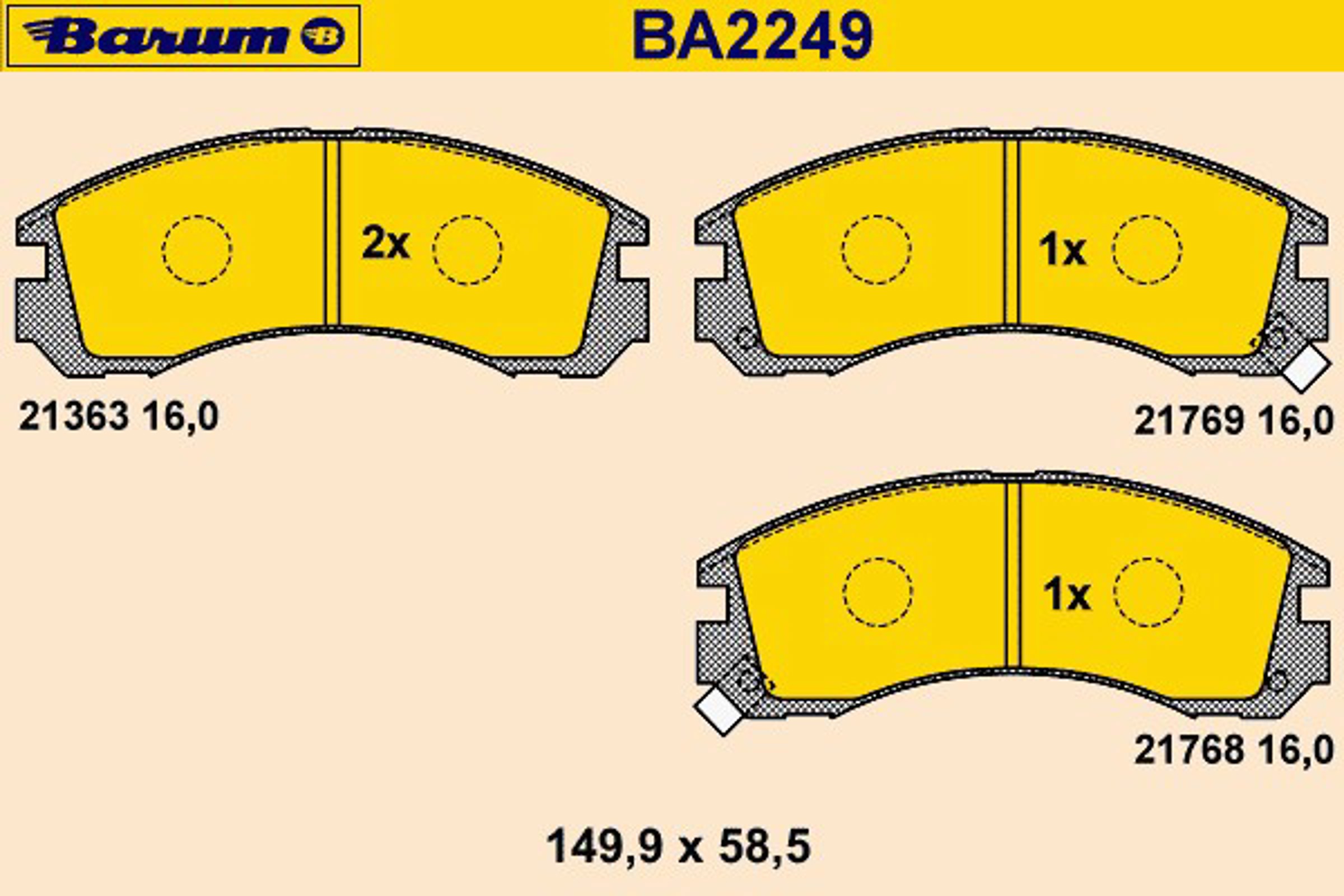Комплект тормозных колодок дисковый тормоз BARUM BA2249
