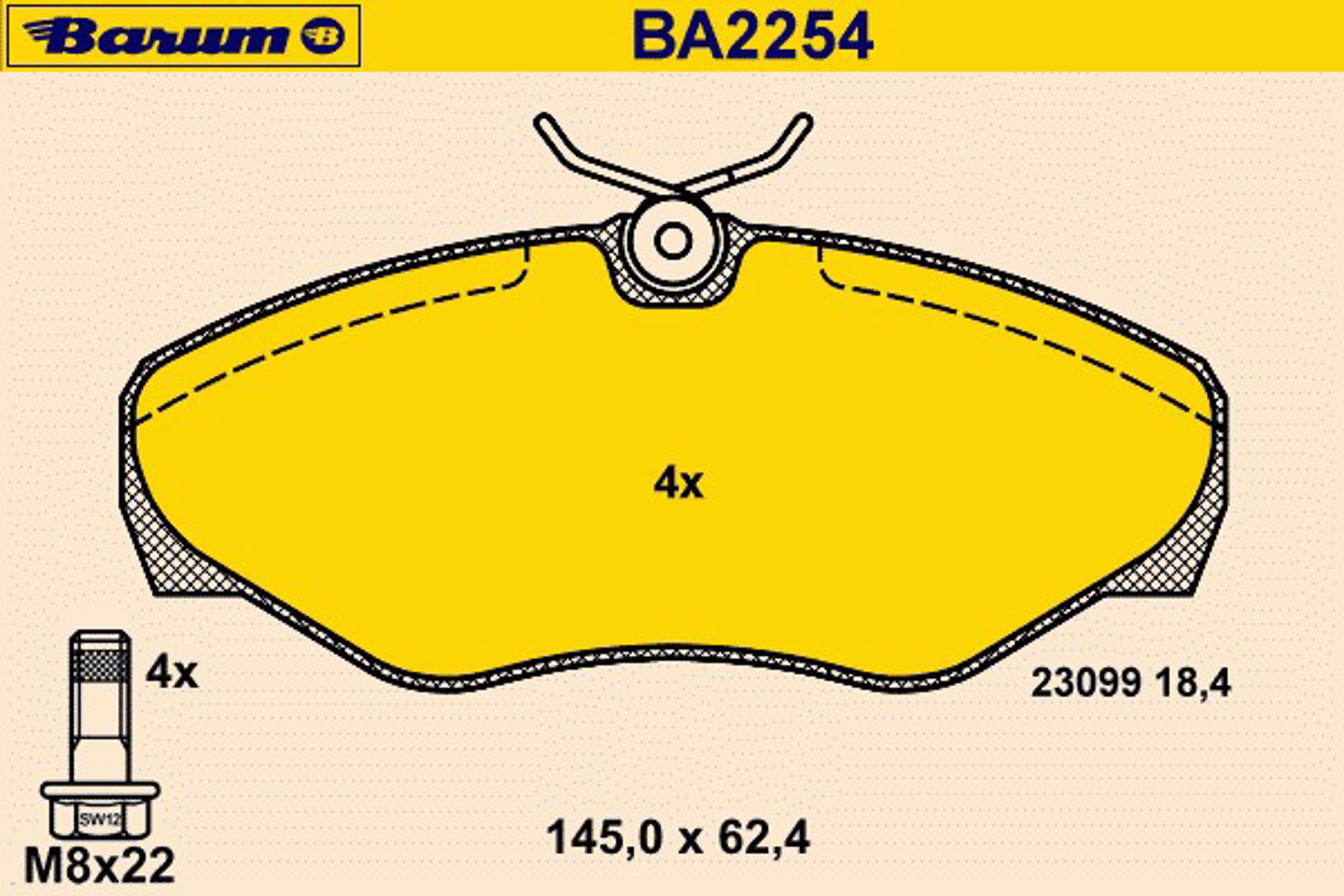 Комплект тормозных колодок дисковый тормоз BARUM BA2254