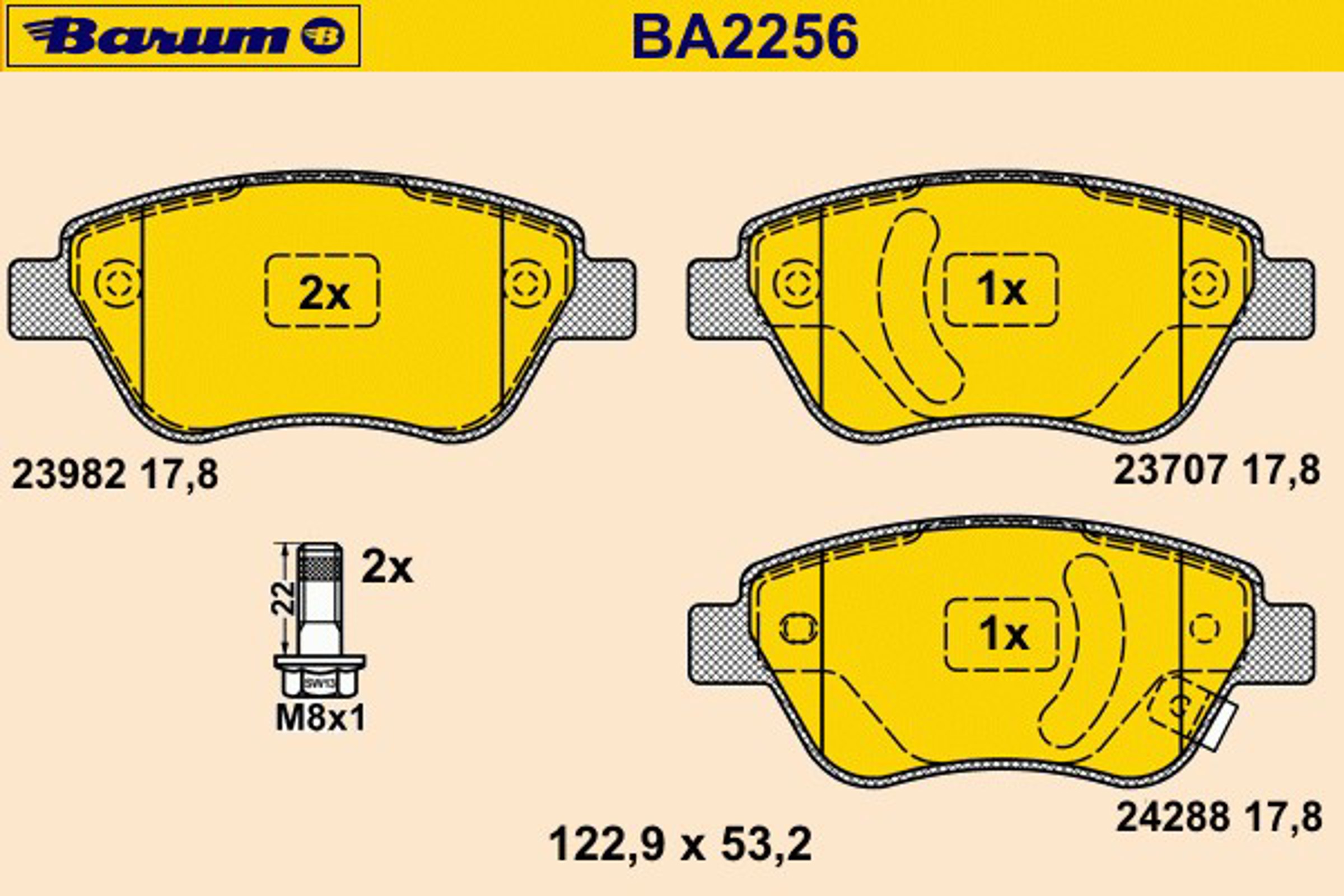 Комплект тормозных колодок дисковый тормоз BARUM BA2256