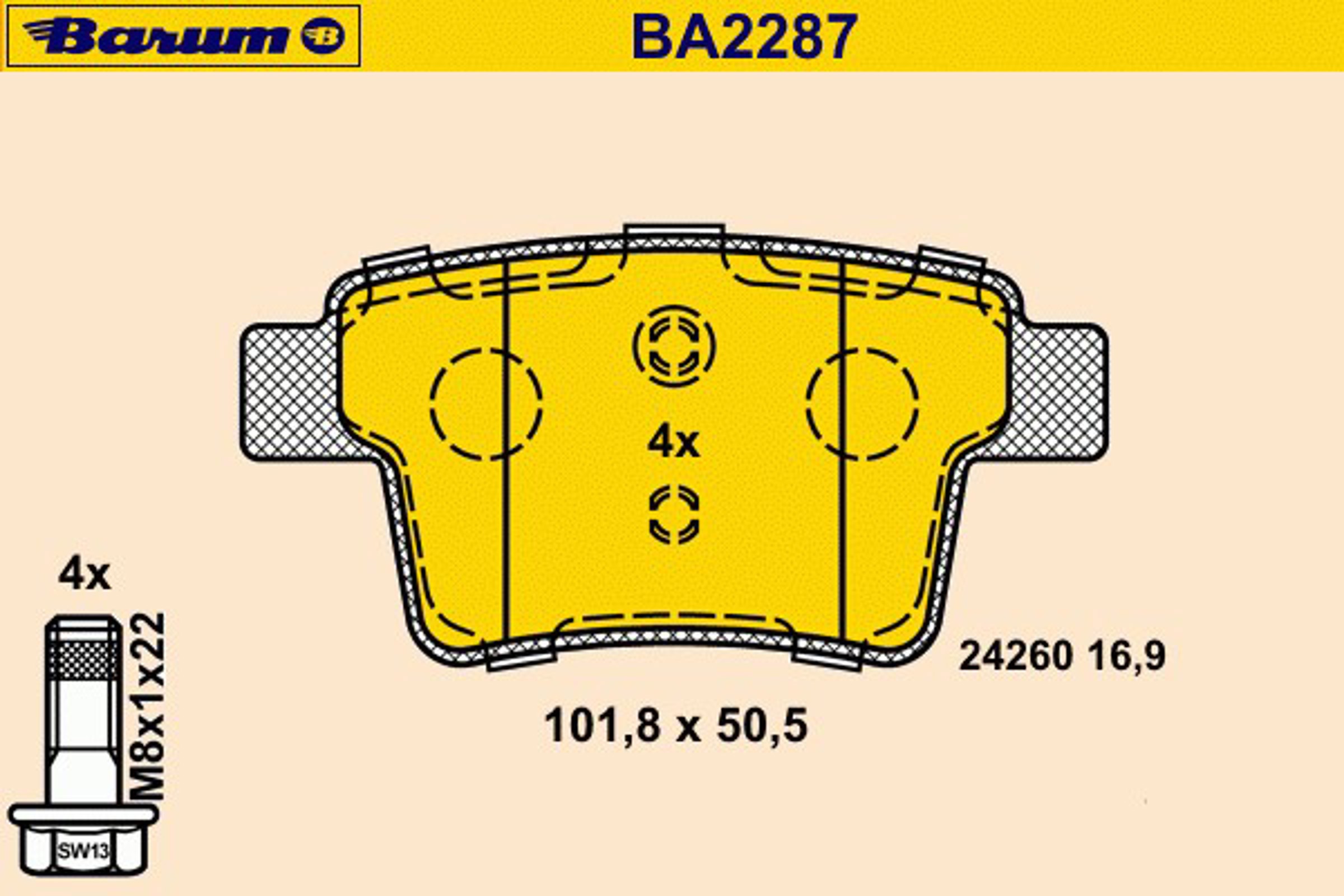 Колодки тормозные дисковые BARUM BA2287