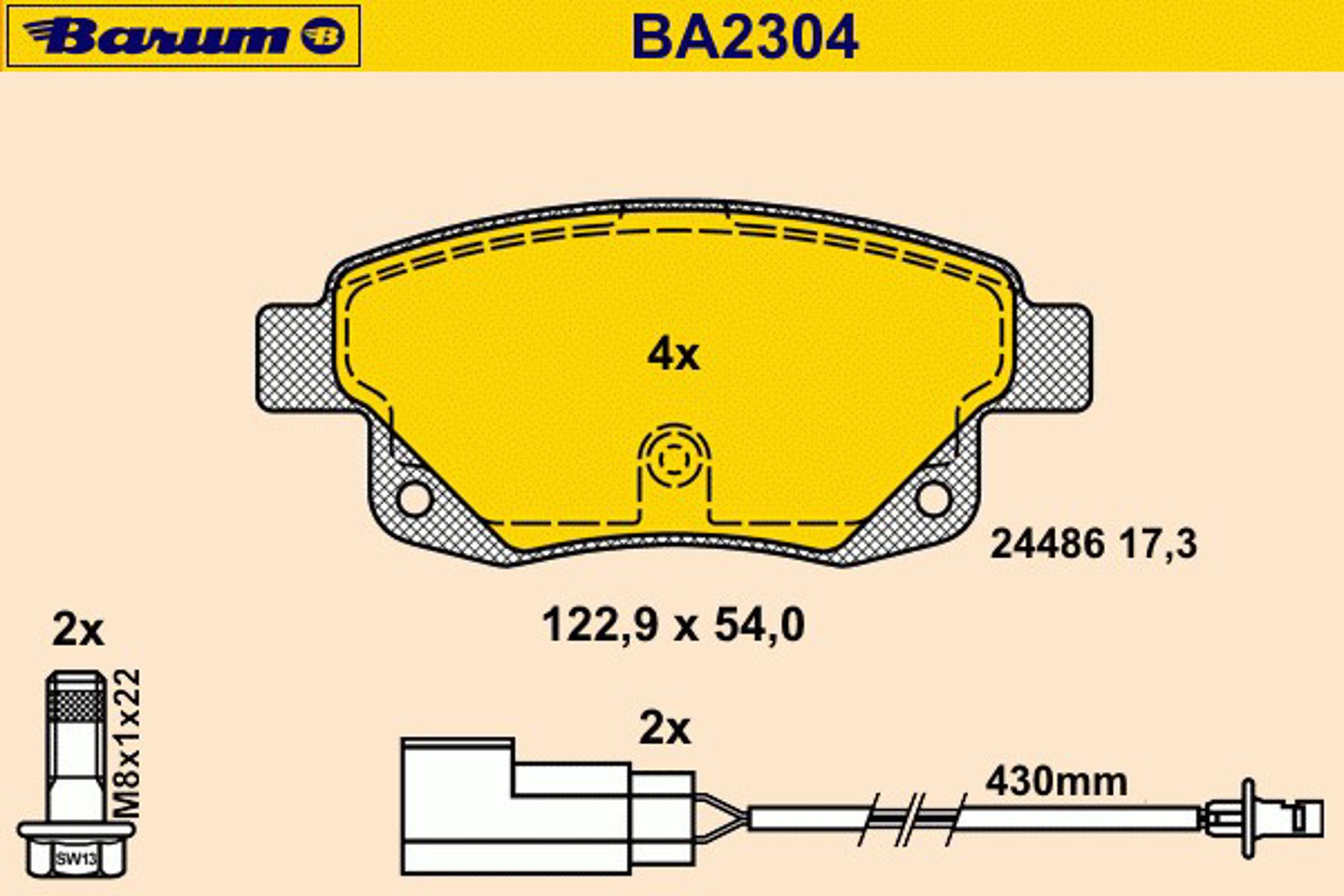 Комплект тормозных колодок дисковый тормоз BARUM BA2304