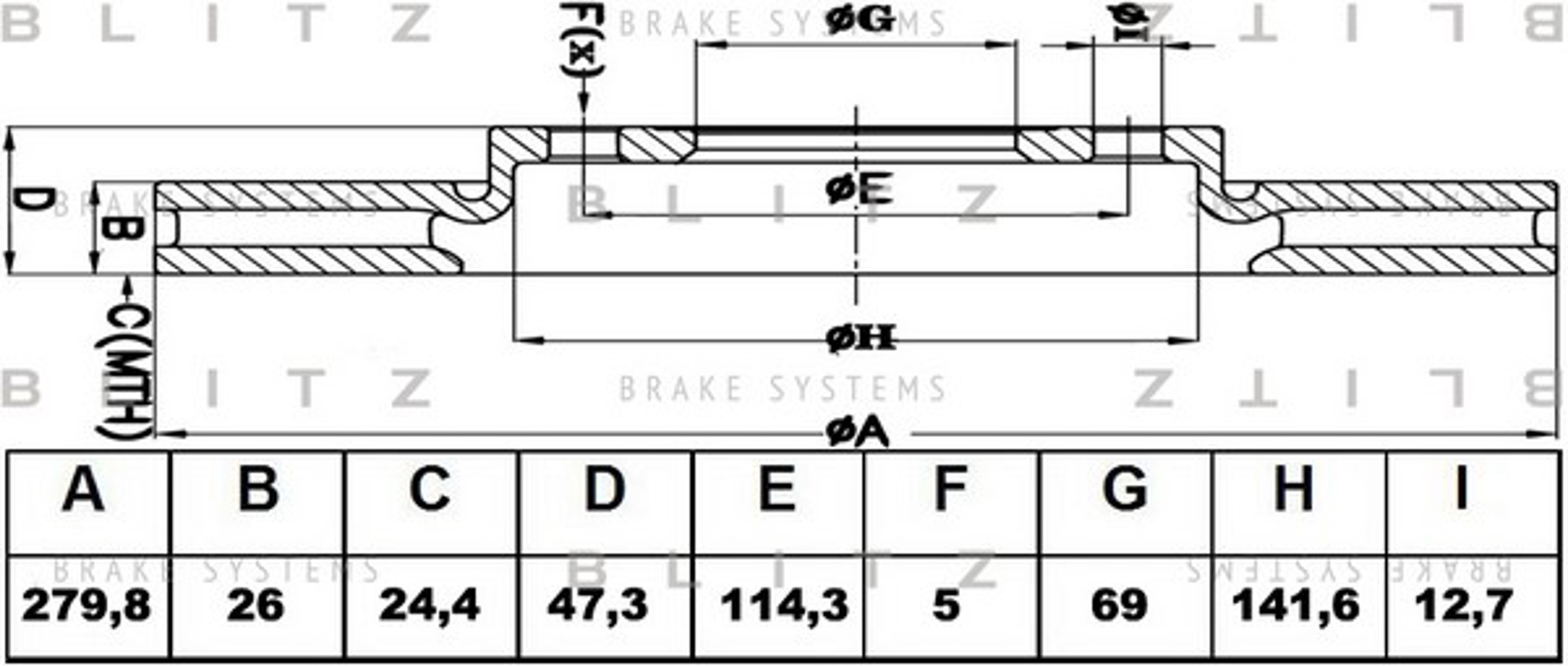 BS0459 BLITZ Диск тормозной