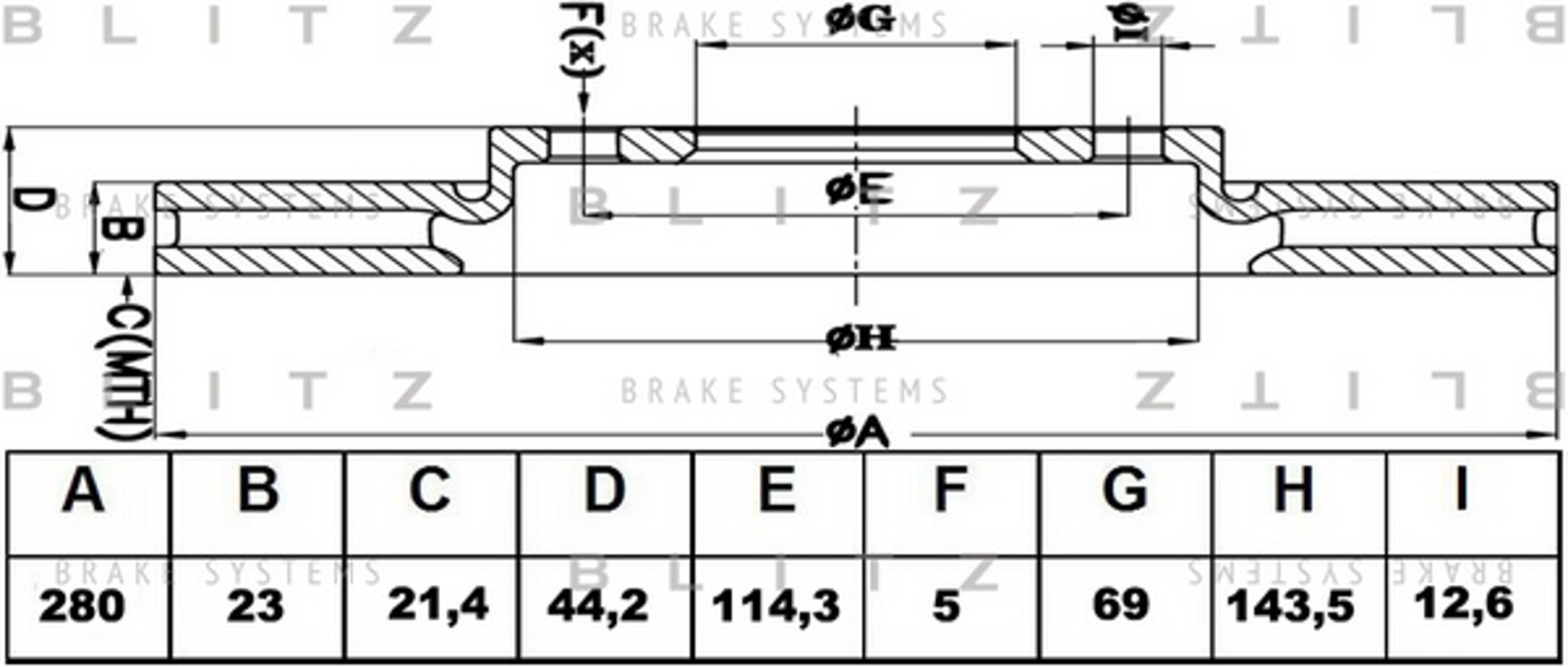 BS0462 BLITZ Диск тормозной