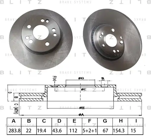 BS0645 BLITZ BS0645_диск тормозной передний! 284x22\ MB S124/W124/W201 2.3-3.0TD 85>