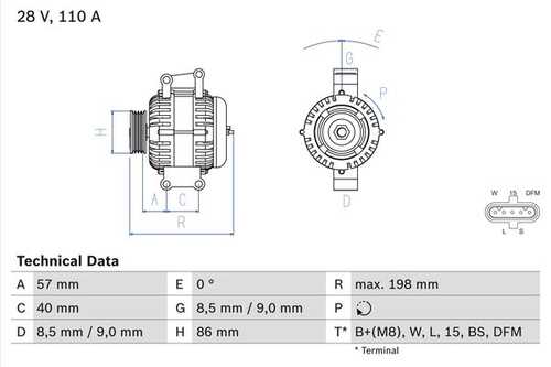 0 986 049 780 генератор 28v 110a BOSCH 0 986 049 780