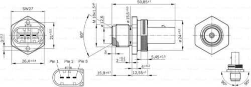 Датчик, давление подачи топлива BOSCH 0281002842