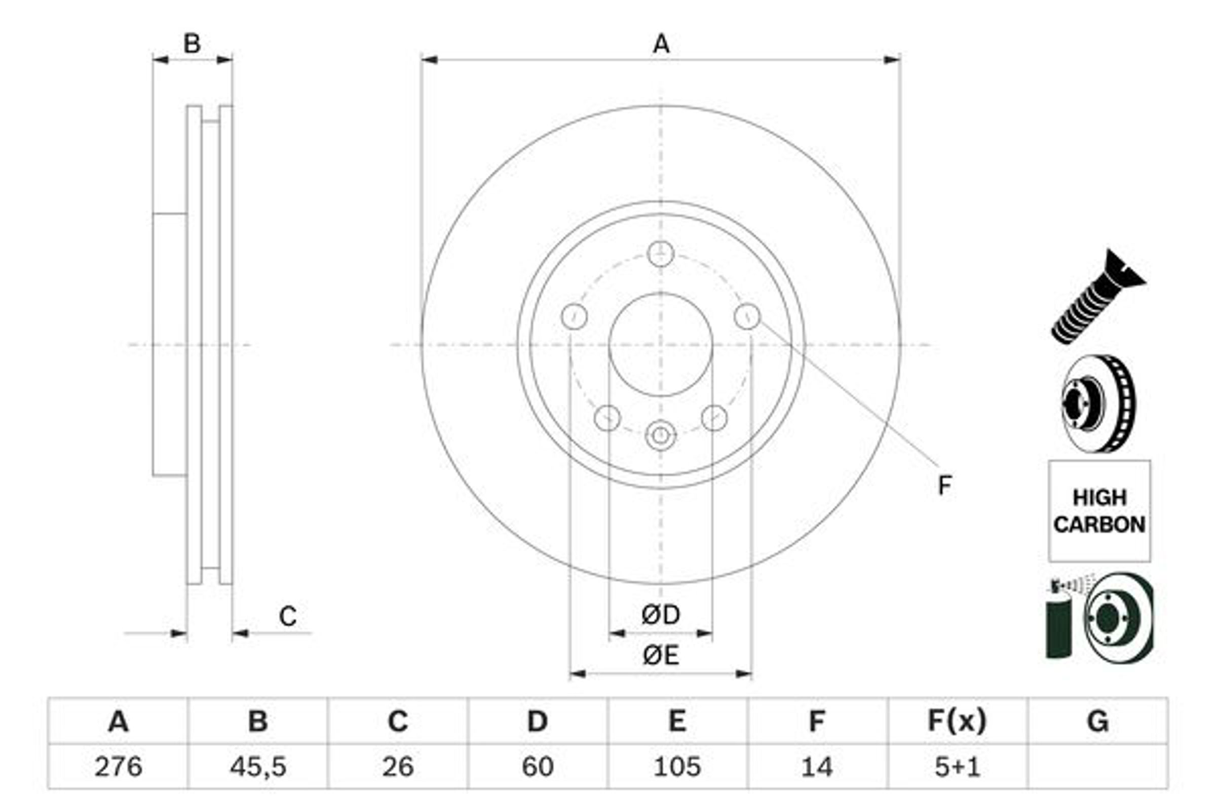 Диск тормозной передний (d 276 mm) opel astra k /chevrolet boltcruze 15- BOSCH 0986479D92