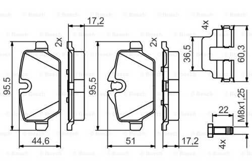 Комплект тормозных колодок дискового тормоза BOSCH 0986495477