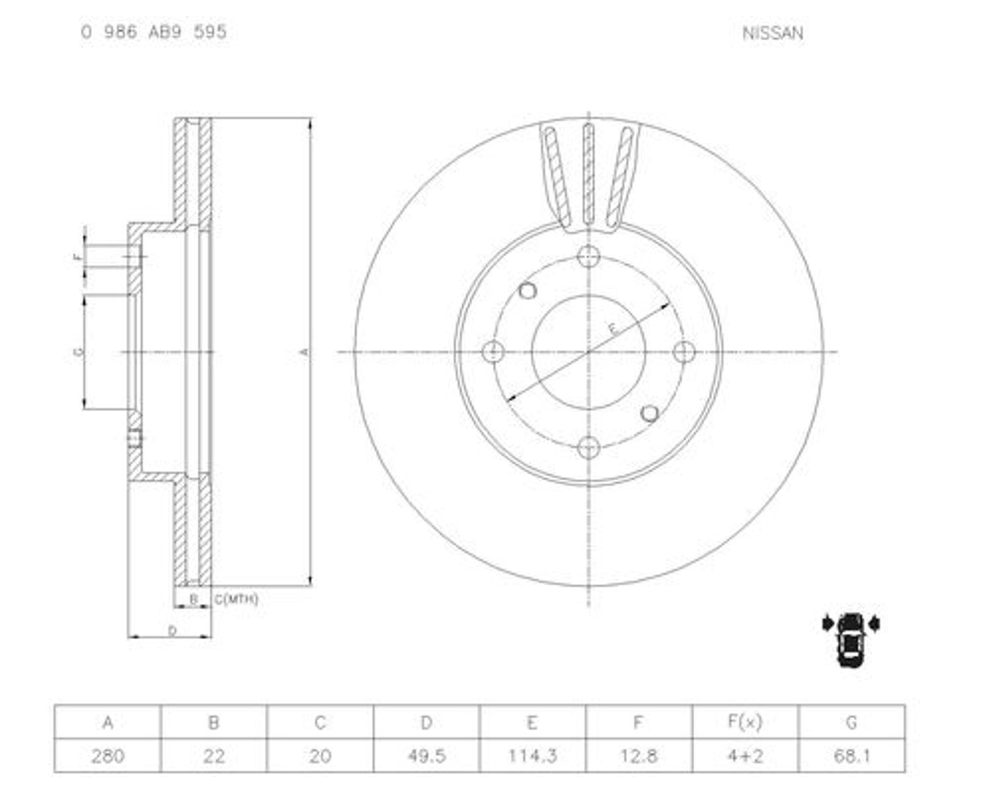 Диск тормозной BOSCH 0986AB9595