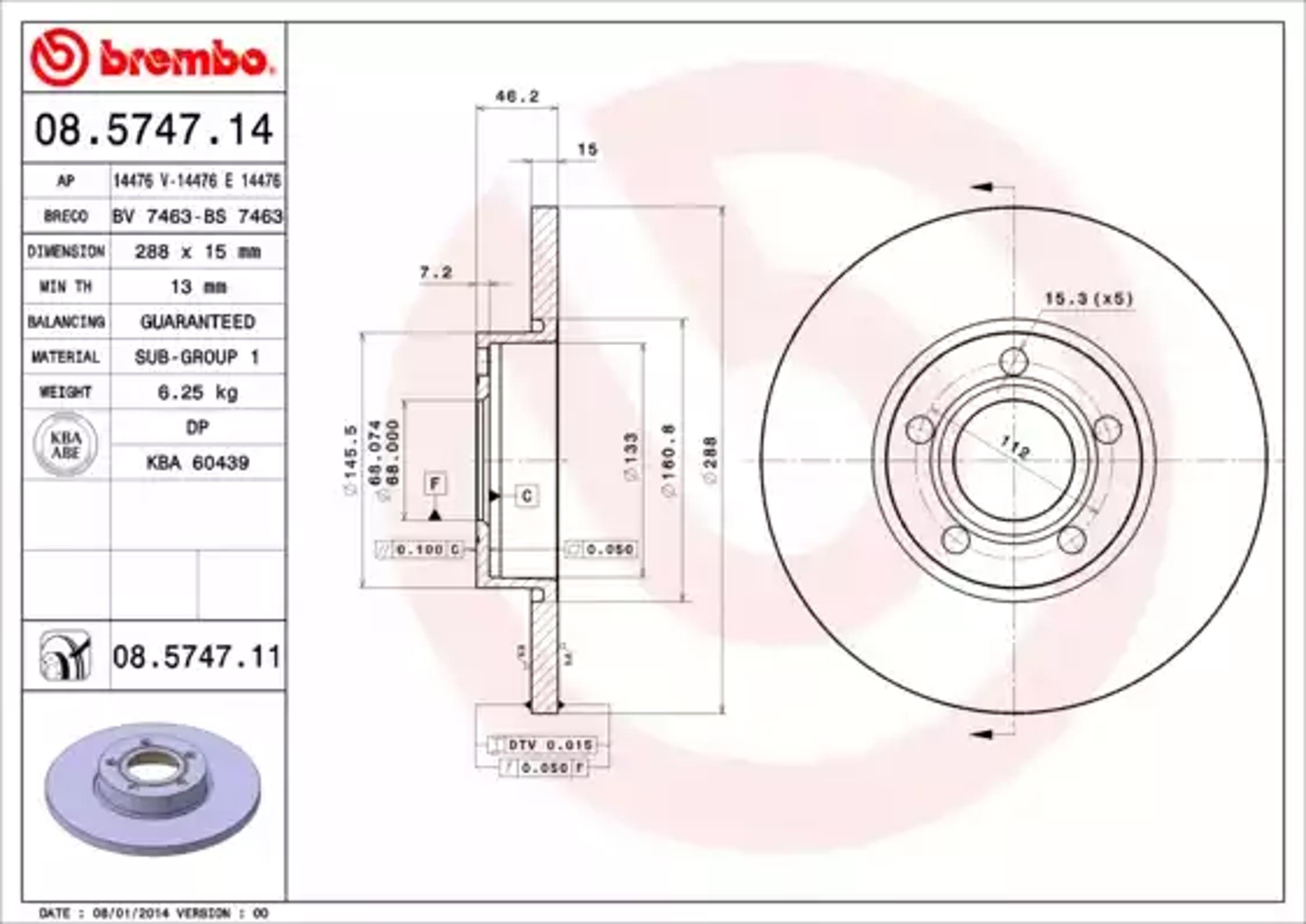 Диск тормозной BREMBO 08.5747.14