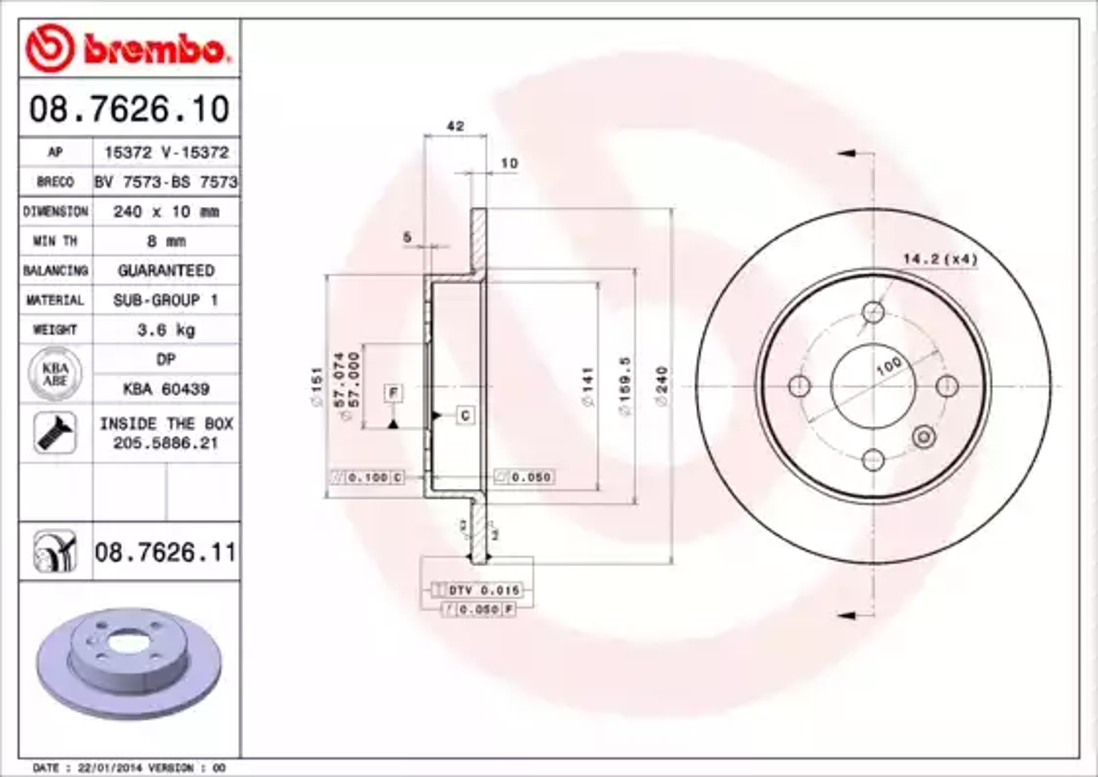 08.7626.10 BREMBO Диск тормозной