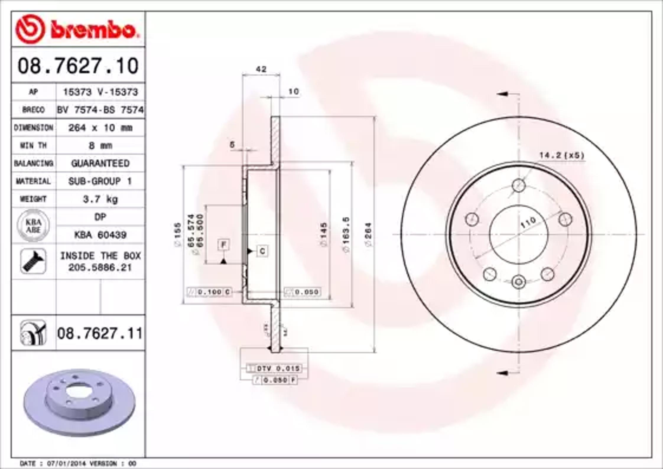 08.7627.10 BREMBO Диск тормозной