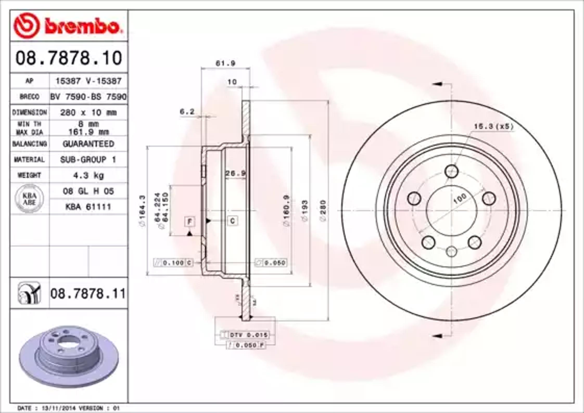Диск тормозной BREMBO 08.7878.10
