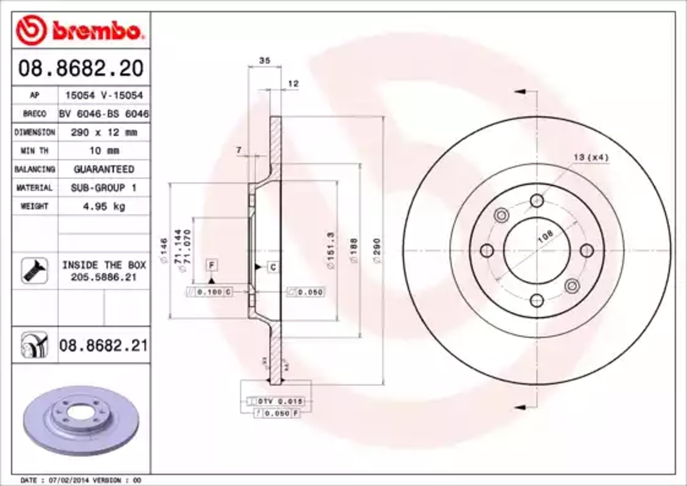 Диск тормозной BREMBO 08.8682.20