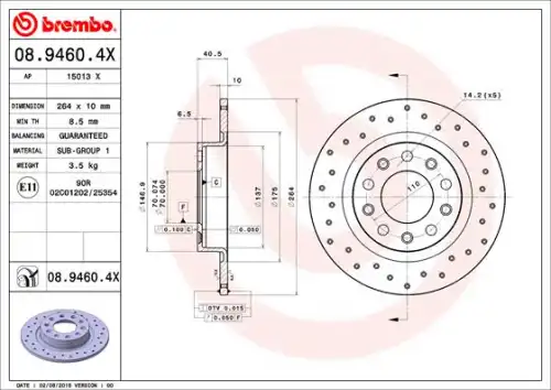 Диск тормозной BREMBO 08.9460.4X