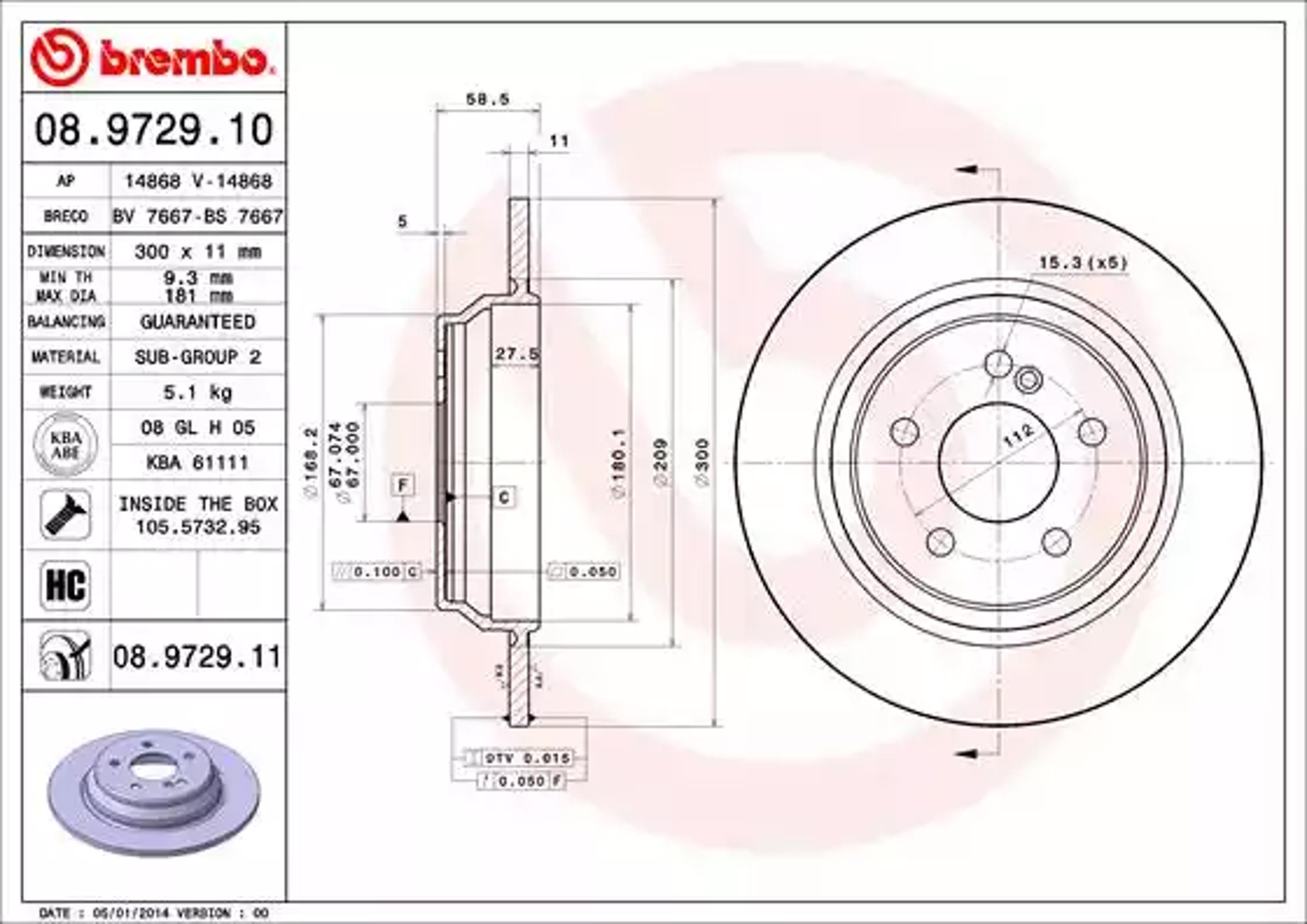 Диск тормозной BREMBO 08.9729.10