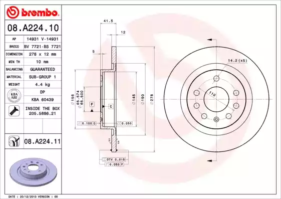 Тормозной диск BREMBO 08.A224.10