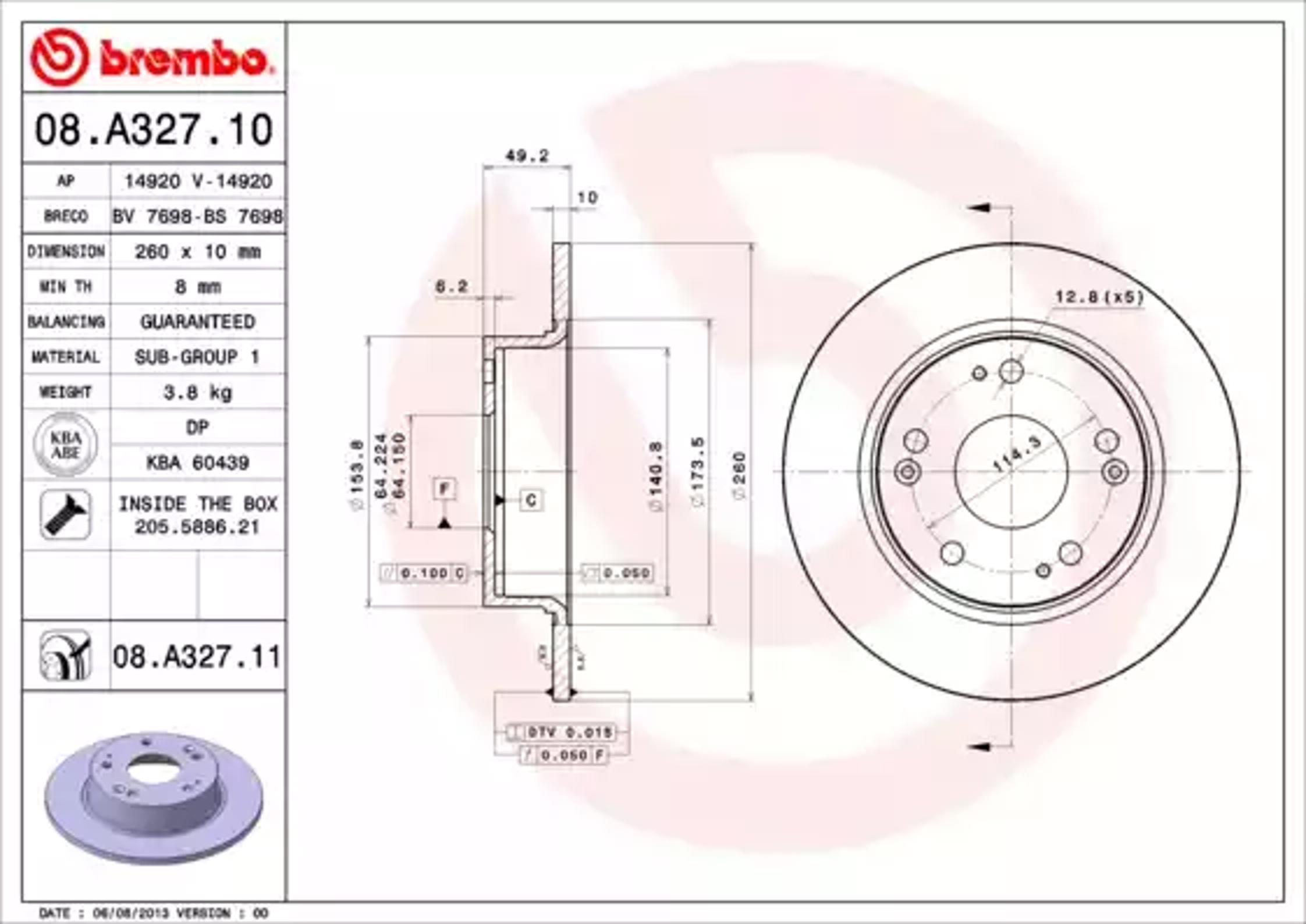 Диск тормозной BREMBO 08.A327.10