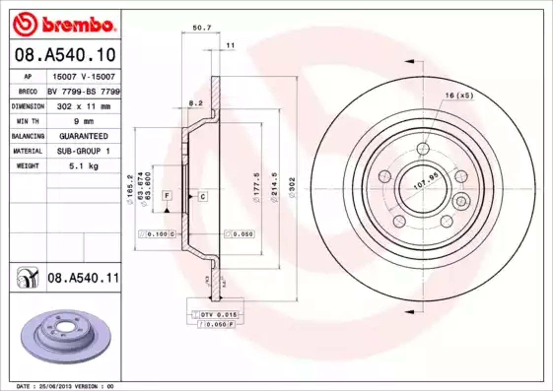 Диск тормозной BREMBO 08.A540.10