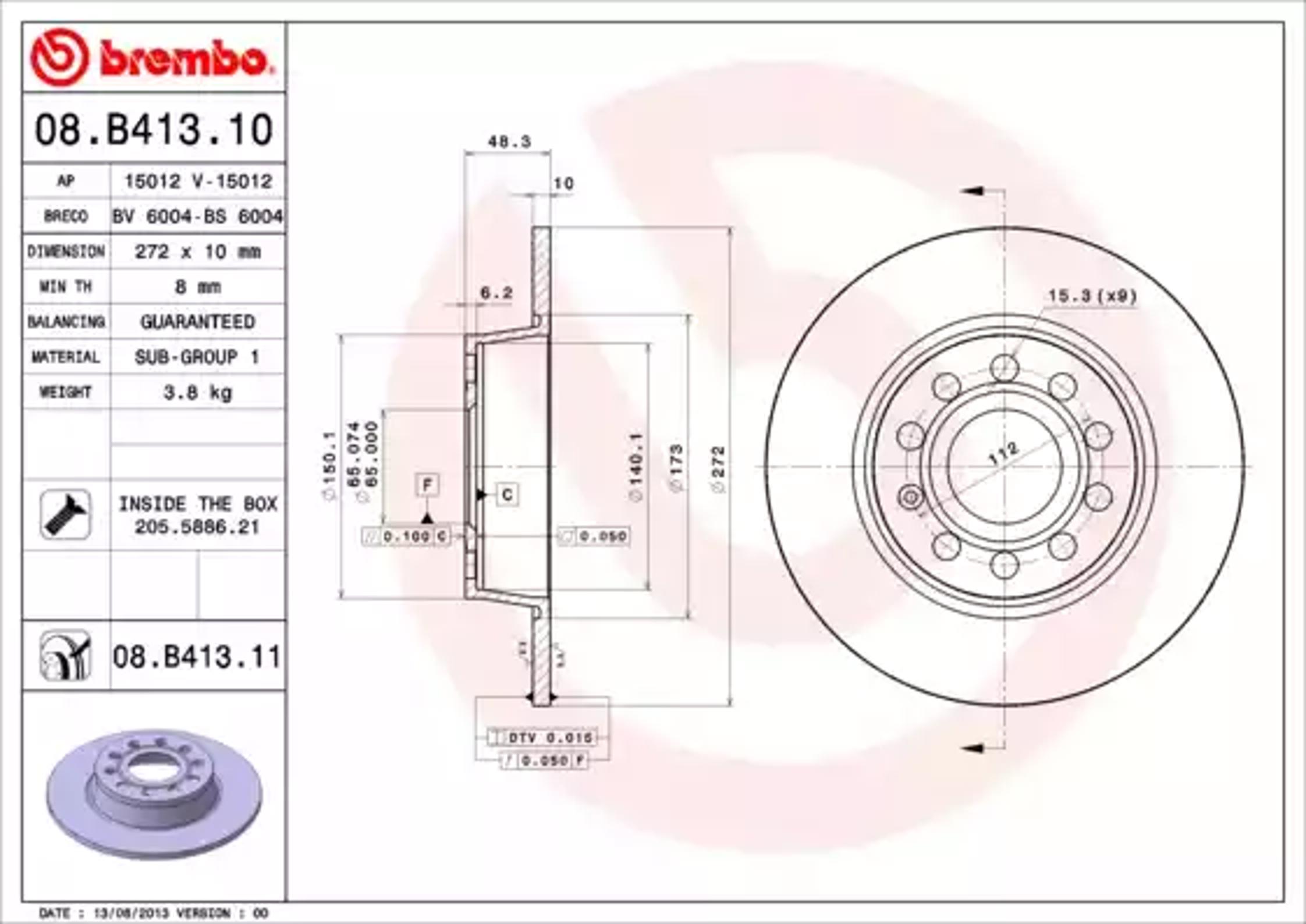 Диск тормозной BREMBO 08.B413.10