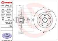Диск тормозной задн с подшипн. renault grand scenic megane iv talisman (l2m) 15- BREMBO 08.C742.27