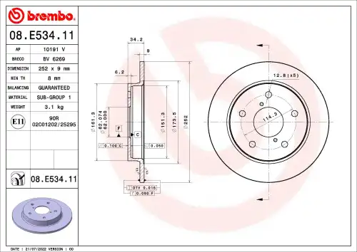 Диск тормозной BREMBO 08.E534.11