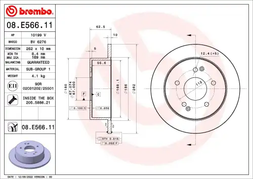 Диск тормозной BREMBO 08.E566.11