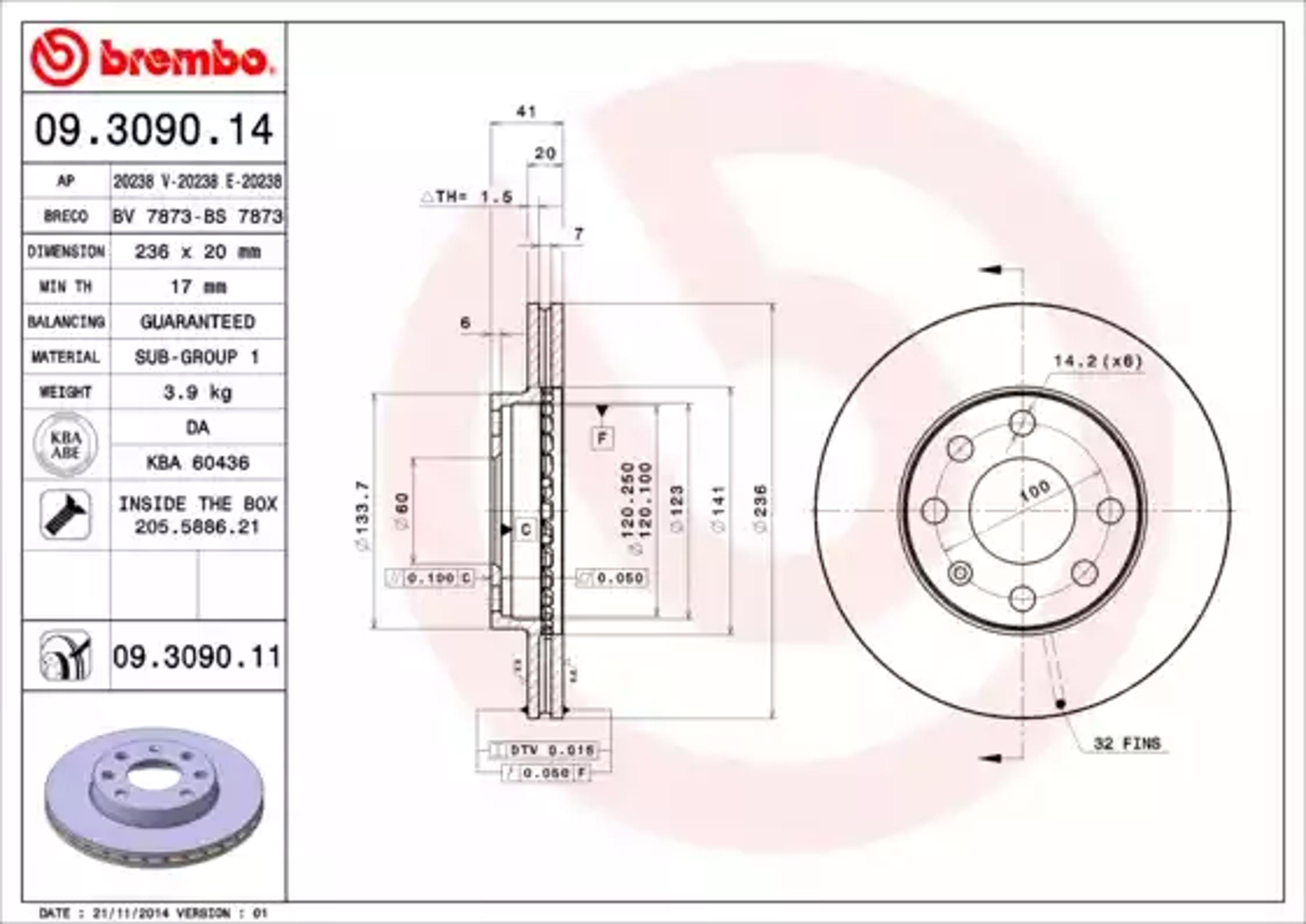Диск тормозной BREMBO 09.3090.14