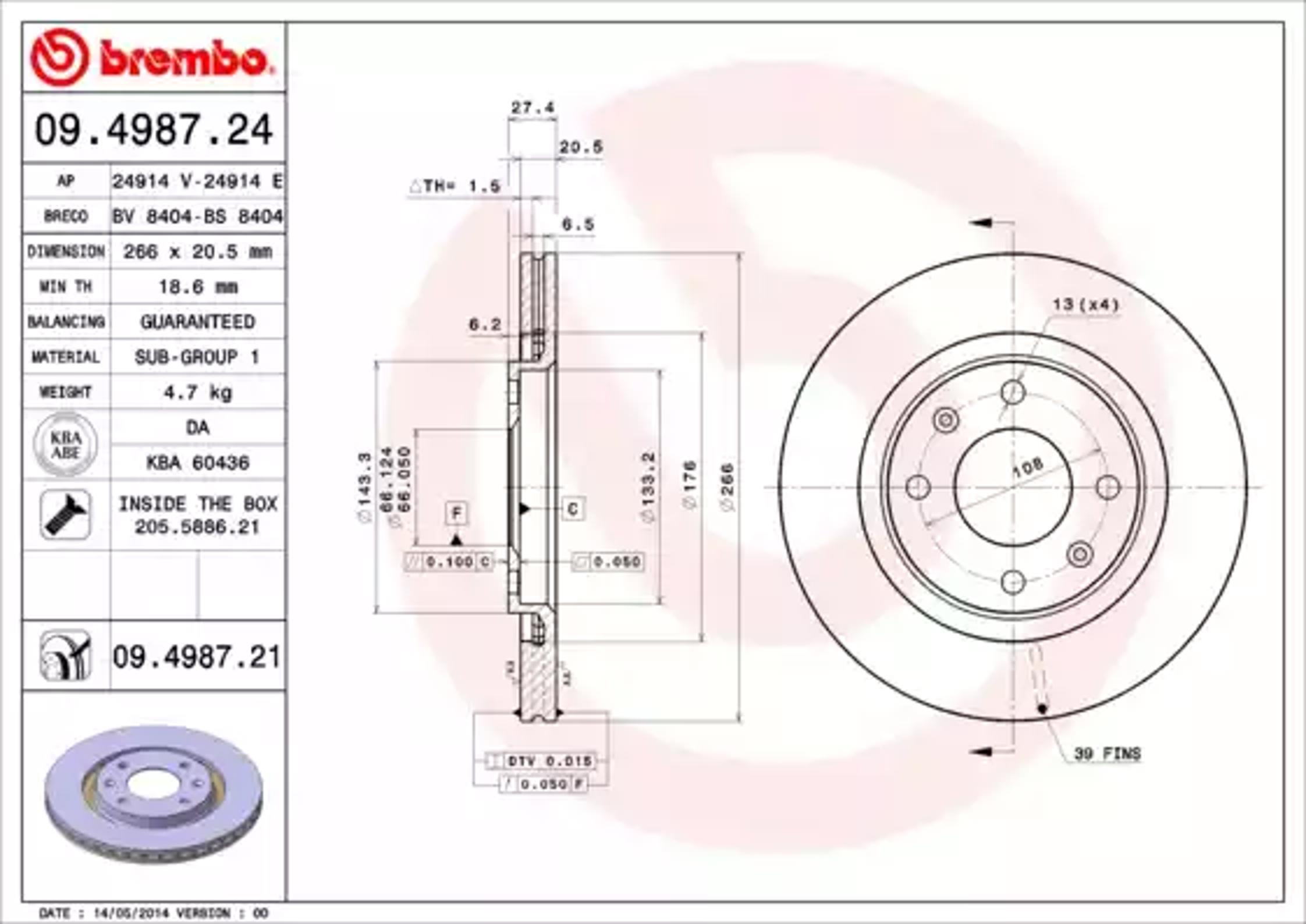 Диск тормозной BREMBO 09.4987.24