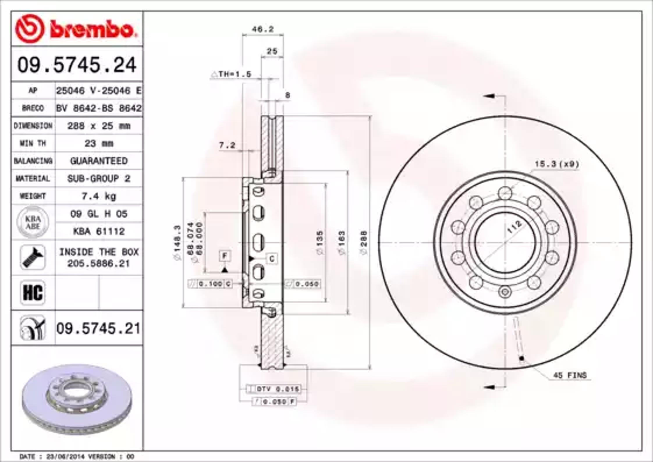 09.5745.24 BREMBO Диск тормозной