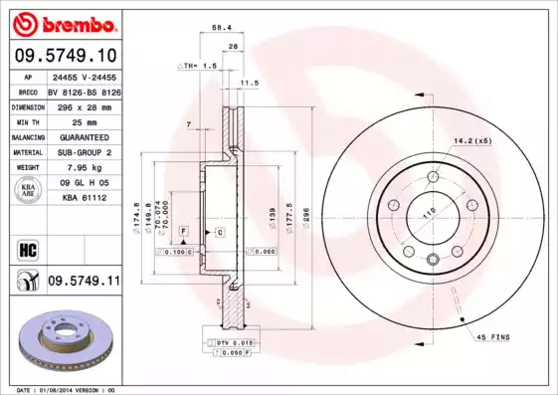 Диск тормозной BREMBO 09.5749.10