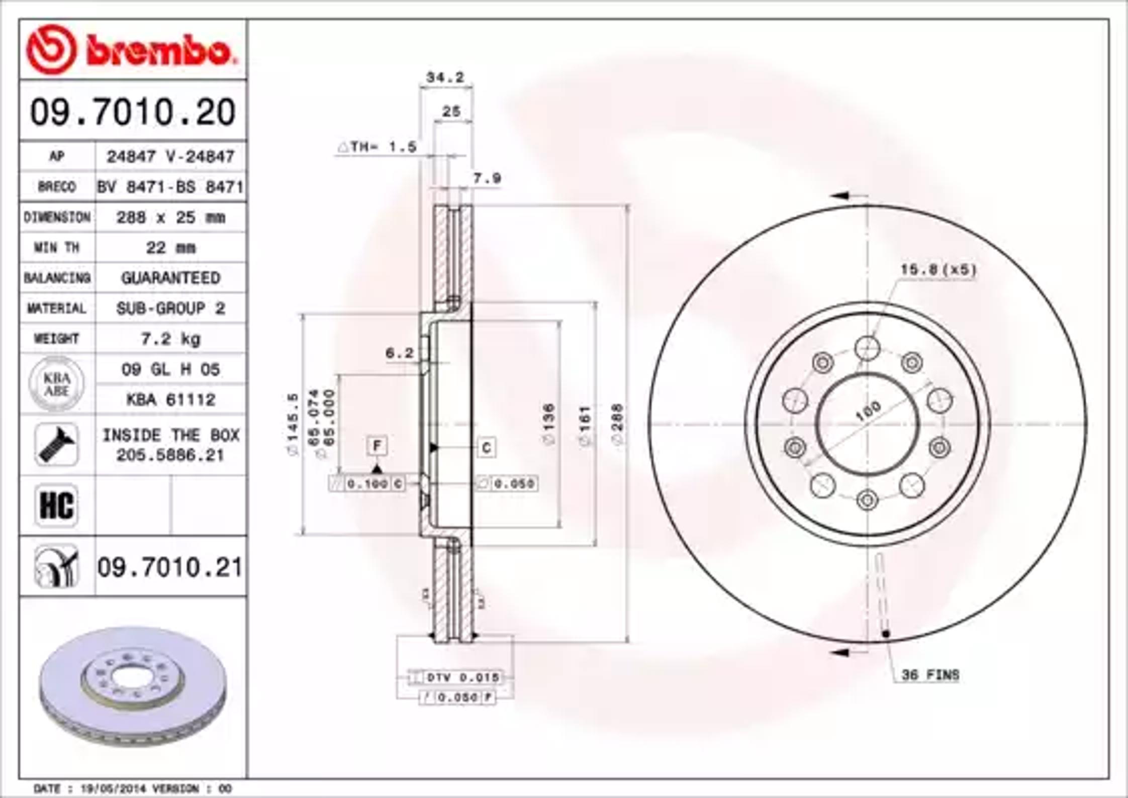 Диск тормозной BREMBO 09.7010.20