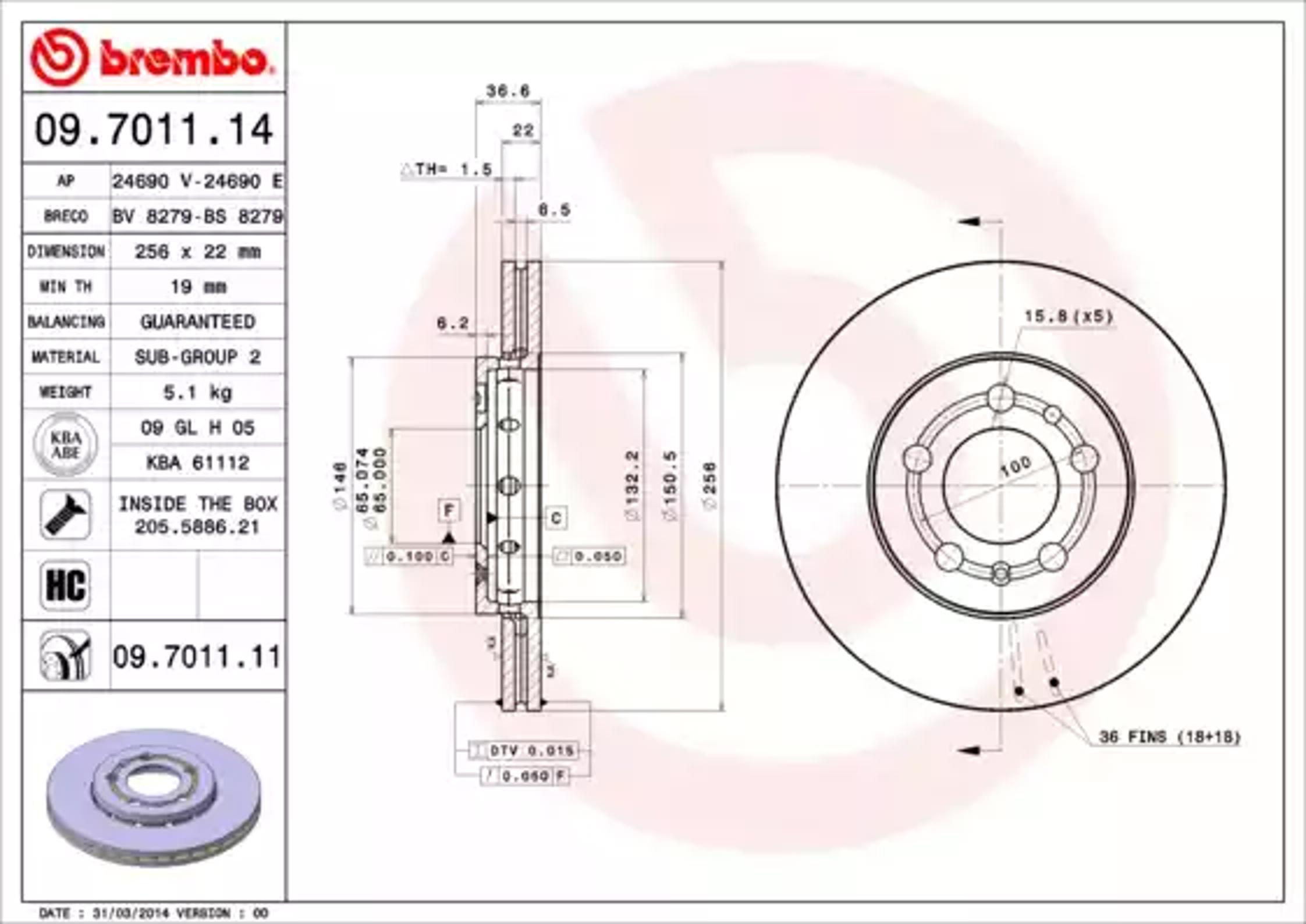 09.7011.14 BREMBO Диск тормозной