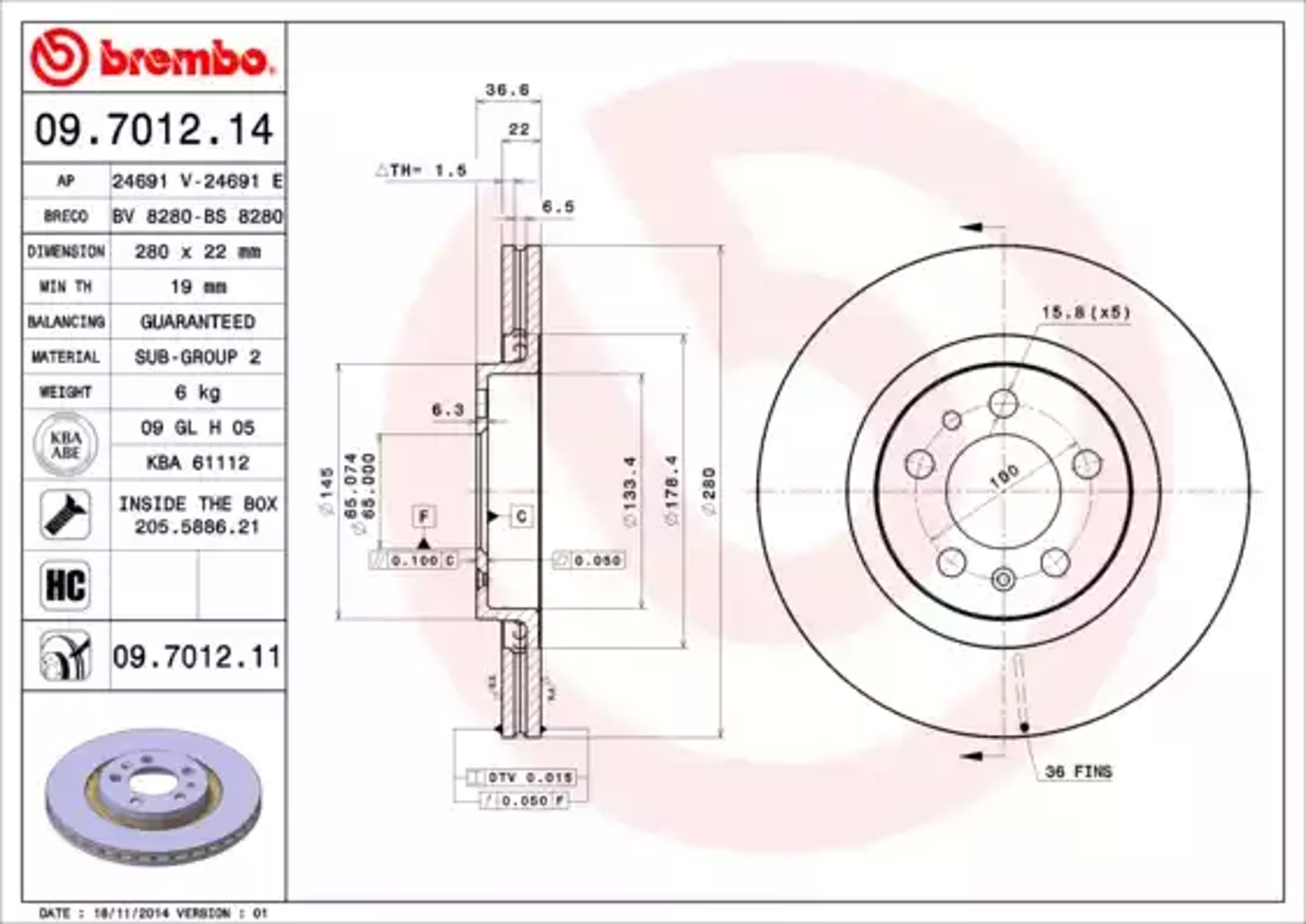 Диск тормозной BREMBO 09.7012.14