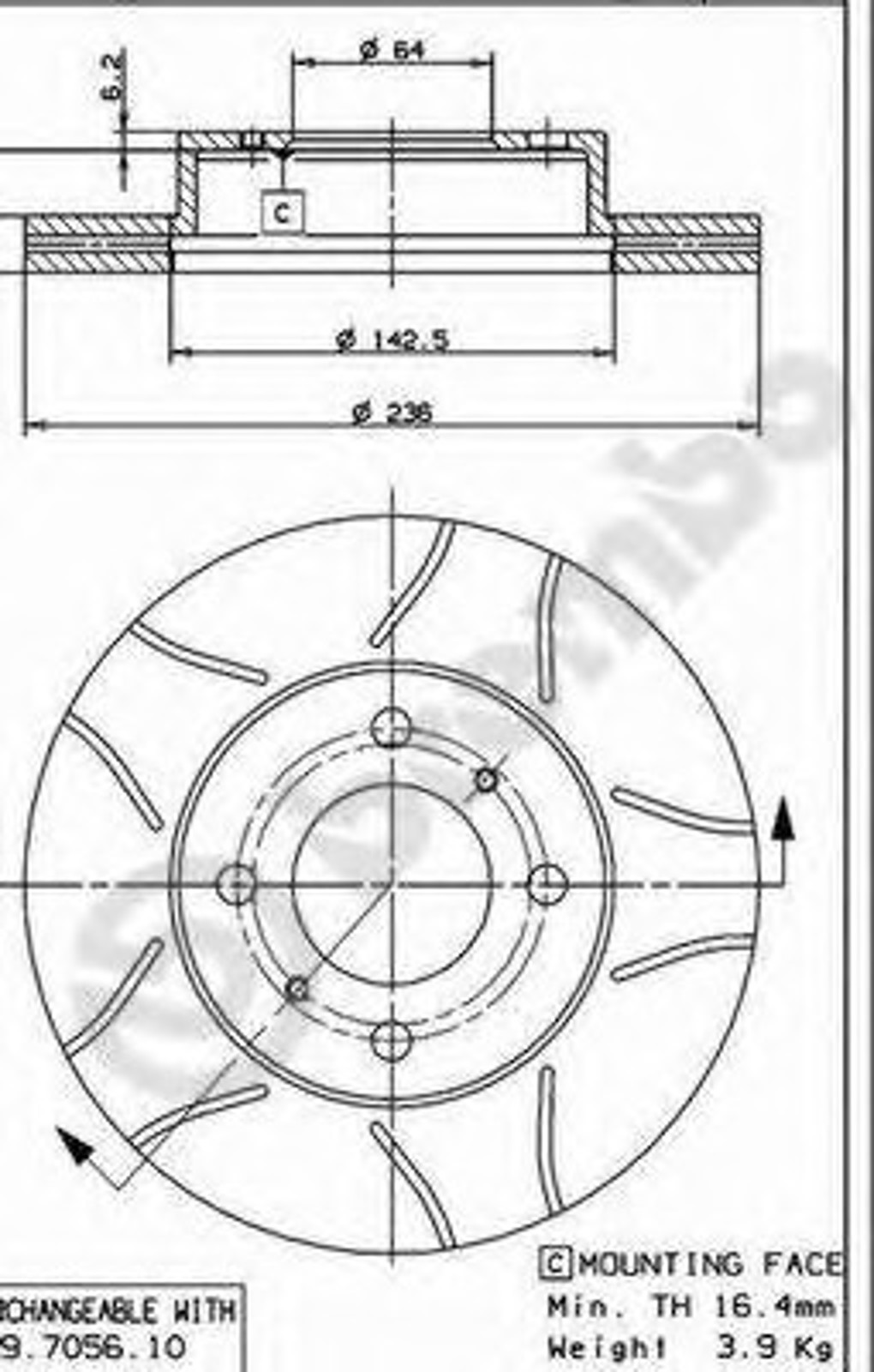 Диск тормозной BREMBO 09.7056.75