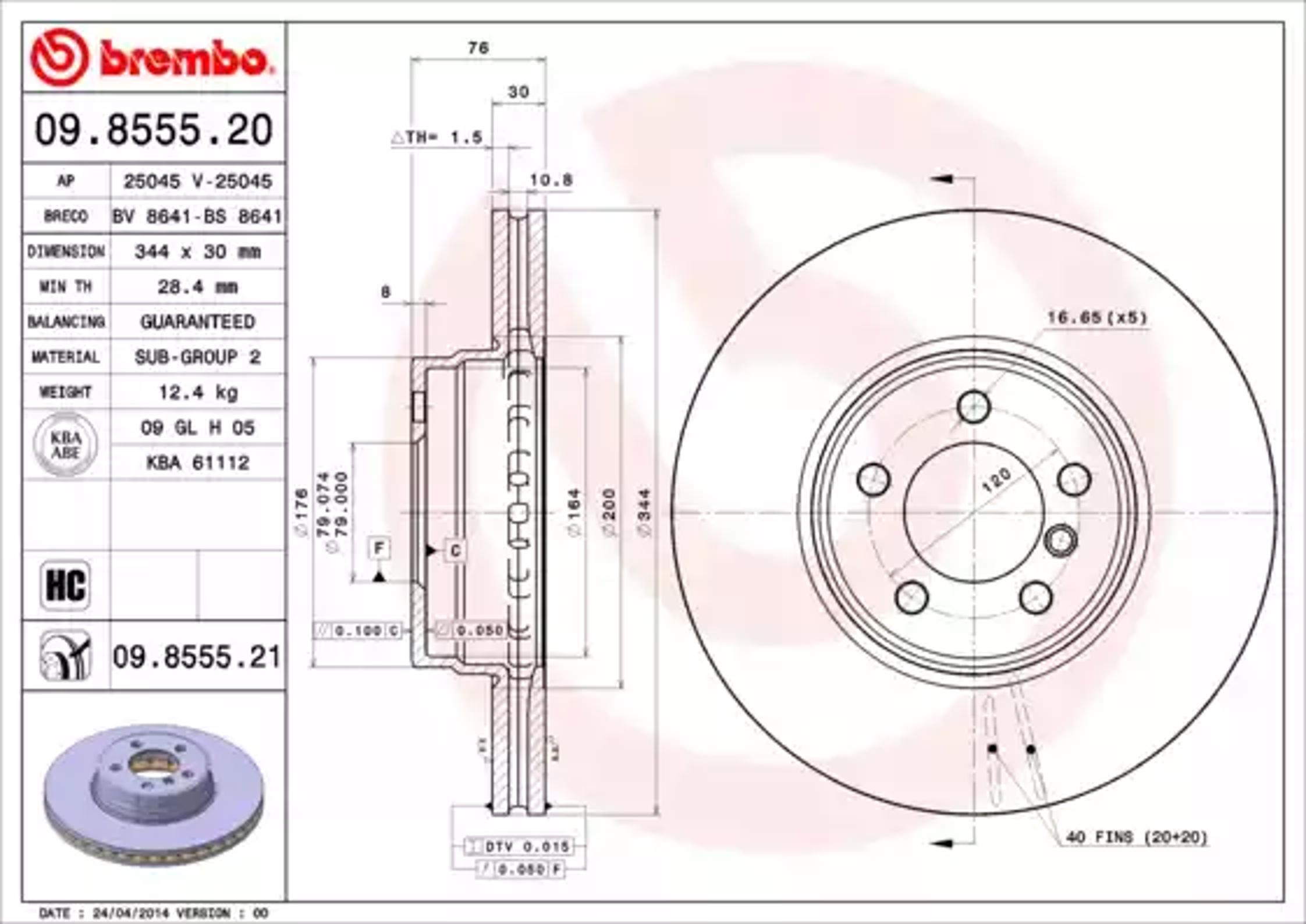 09.8555.20 BREMBO Диск тормозной