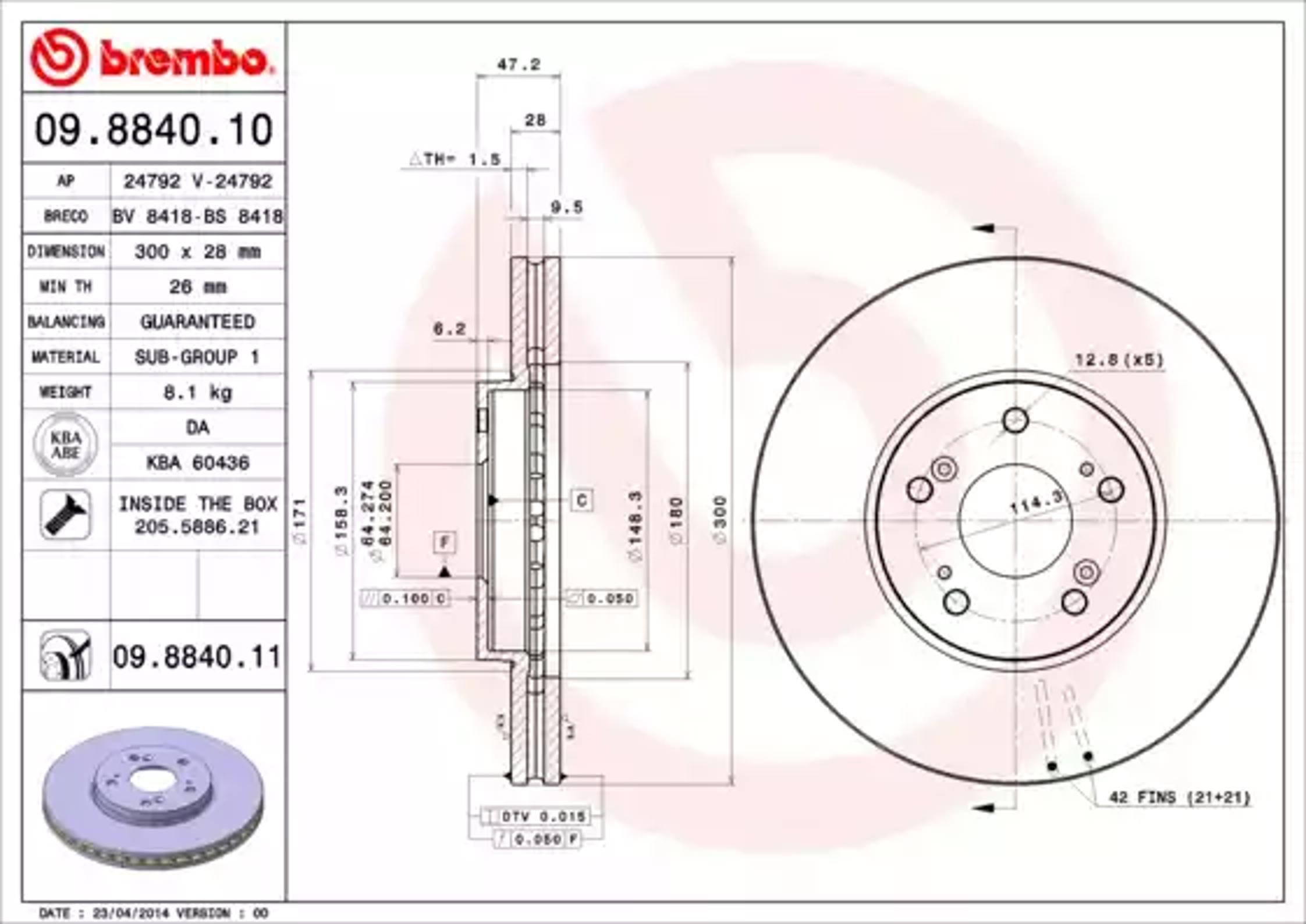 Диск тормозной BREMBO 09.8840.10