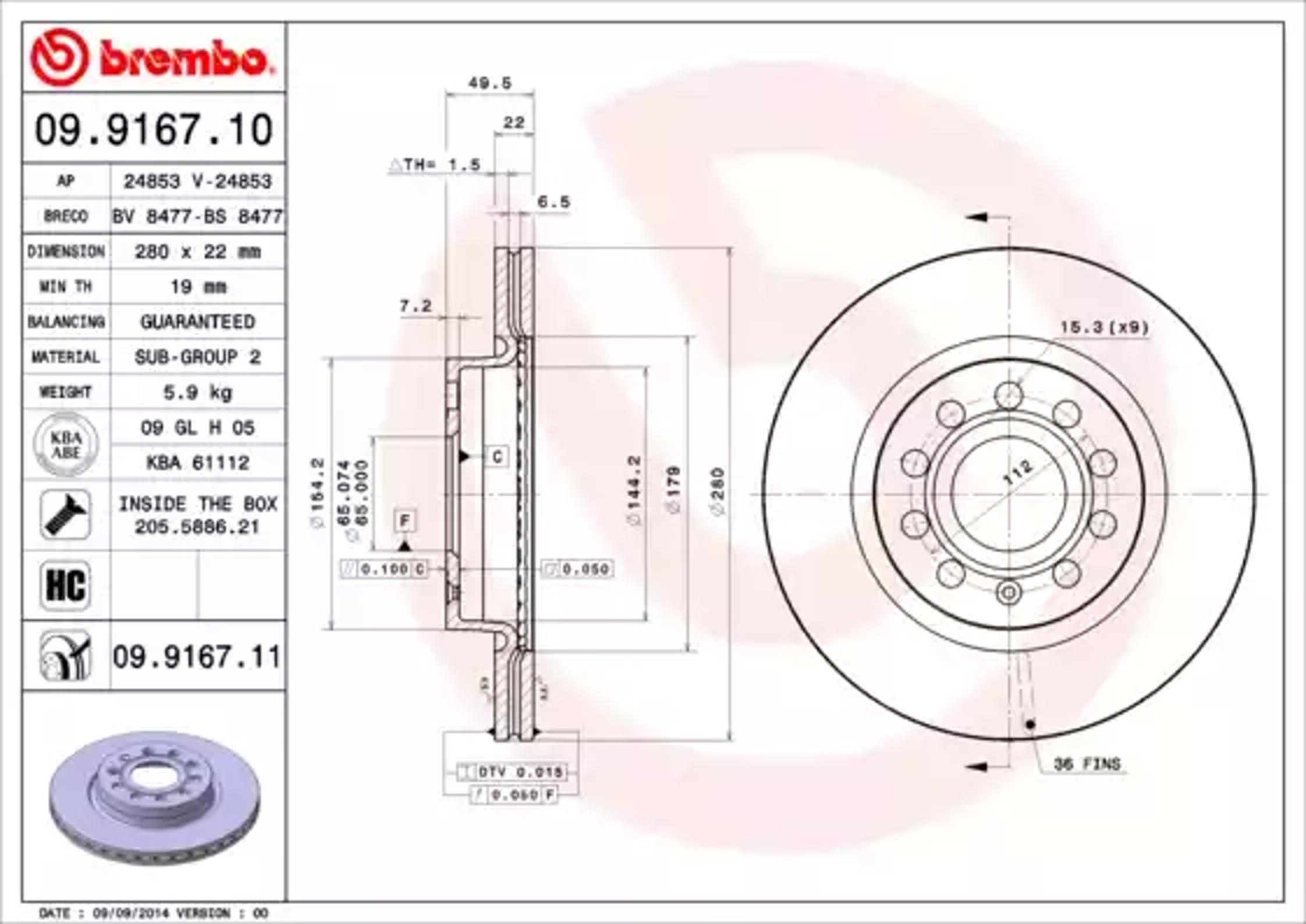 Диск тормозной BREMBO 09.9167.10