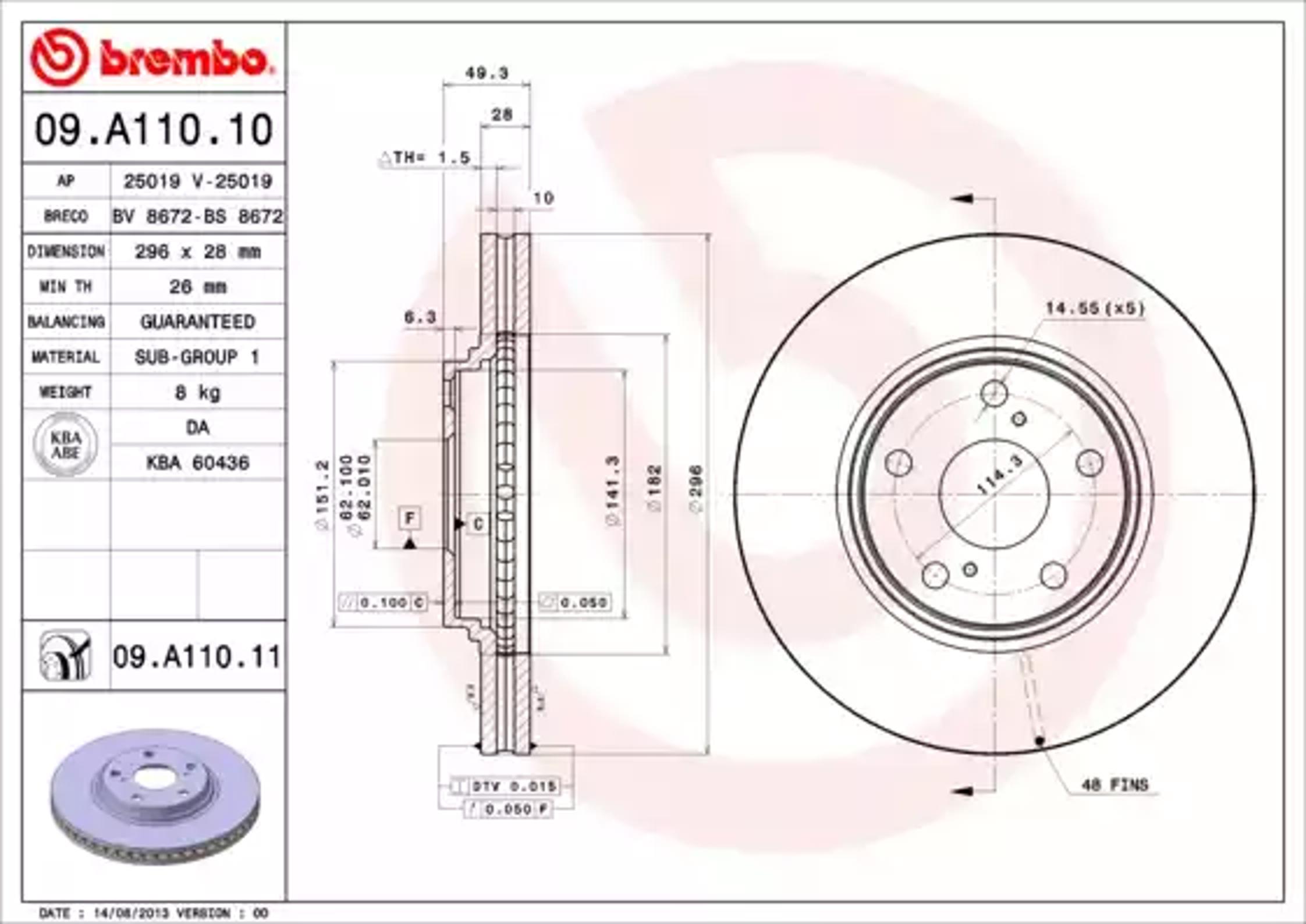 Диск тормозной BREMBO 09.A110.10